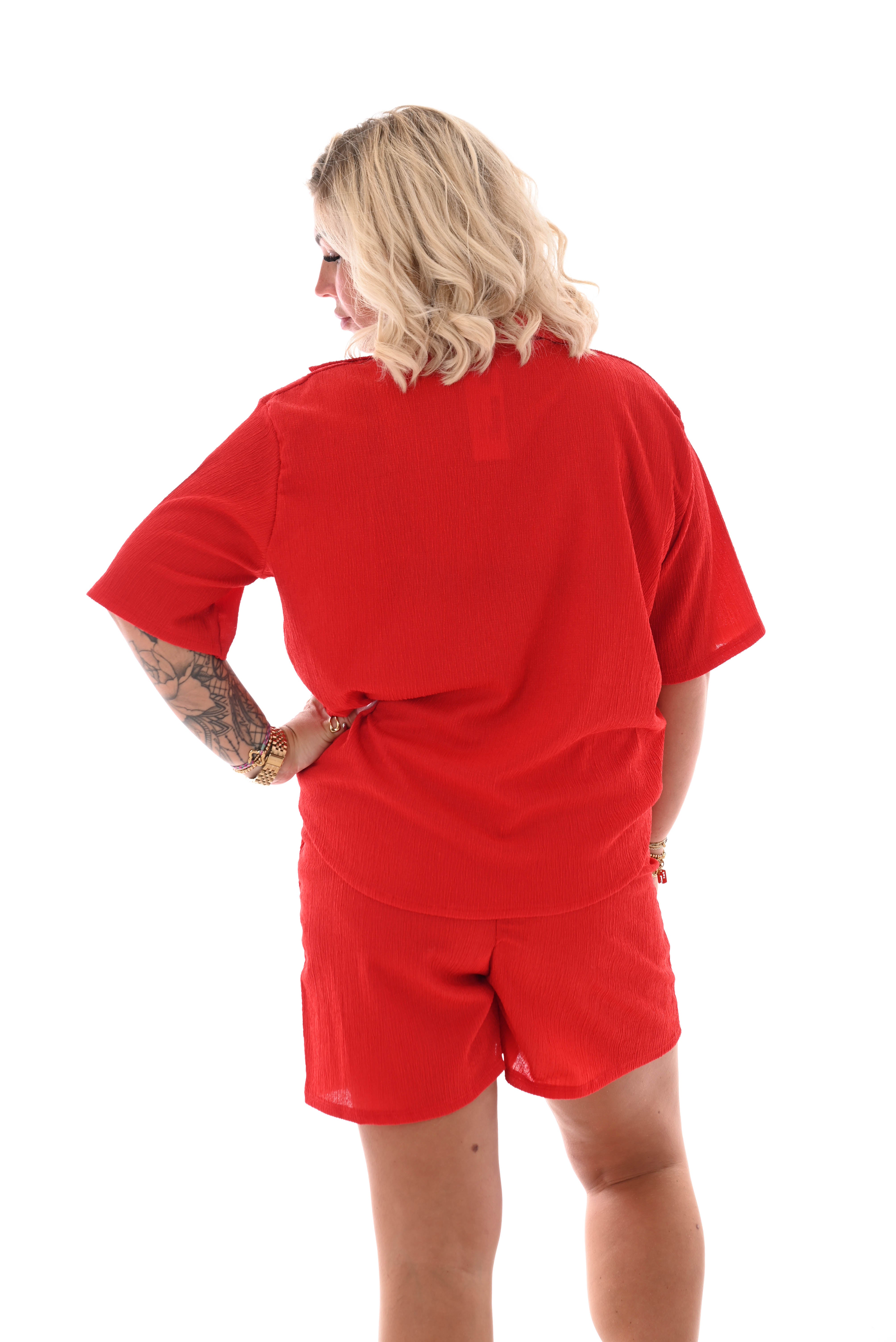 Tweedelig set crepe short rood