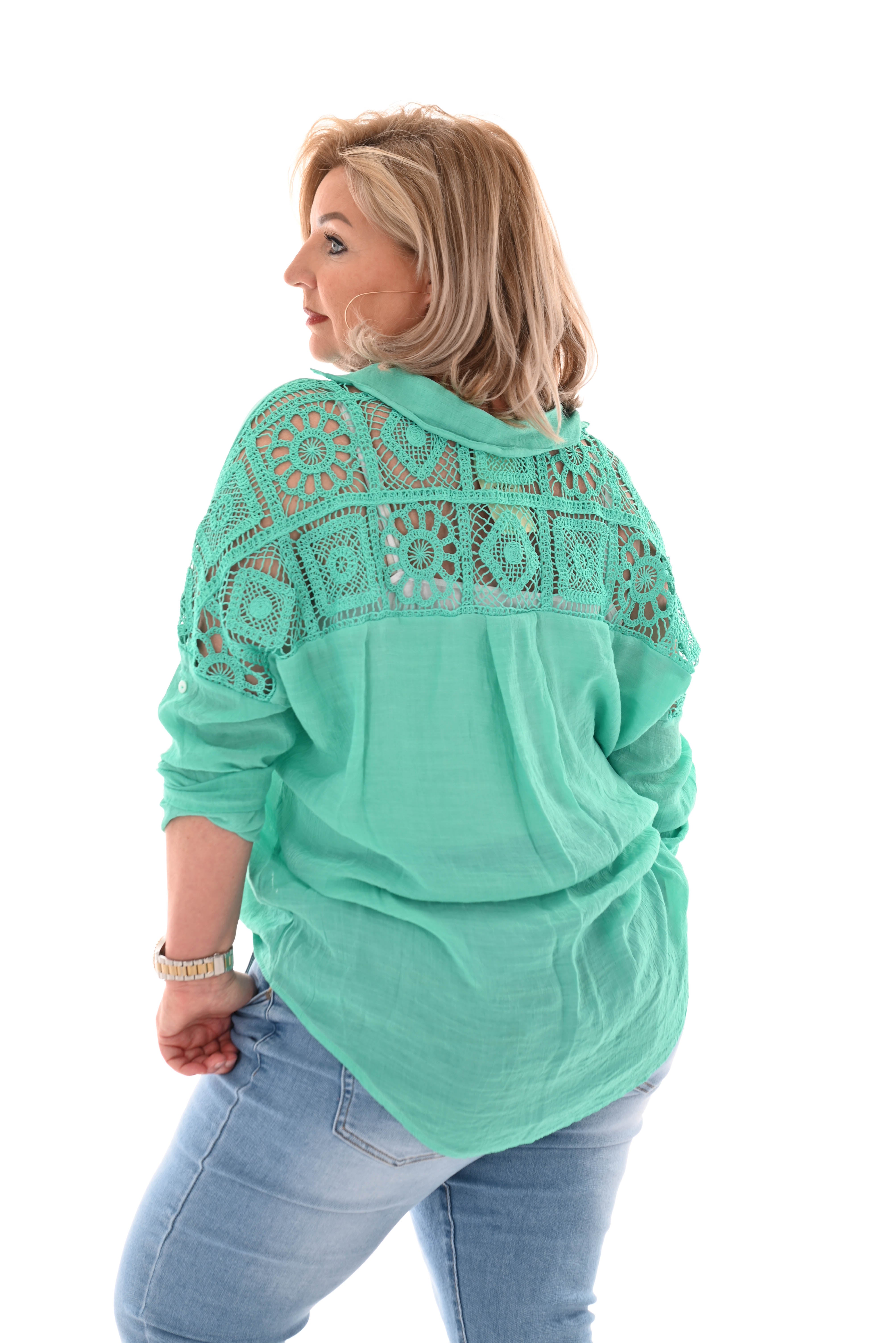 Blouse gehaakte borstzak turquoise