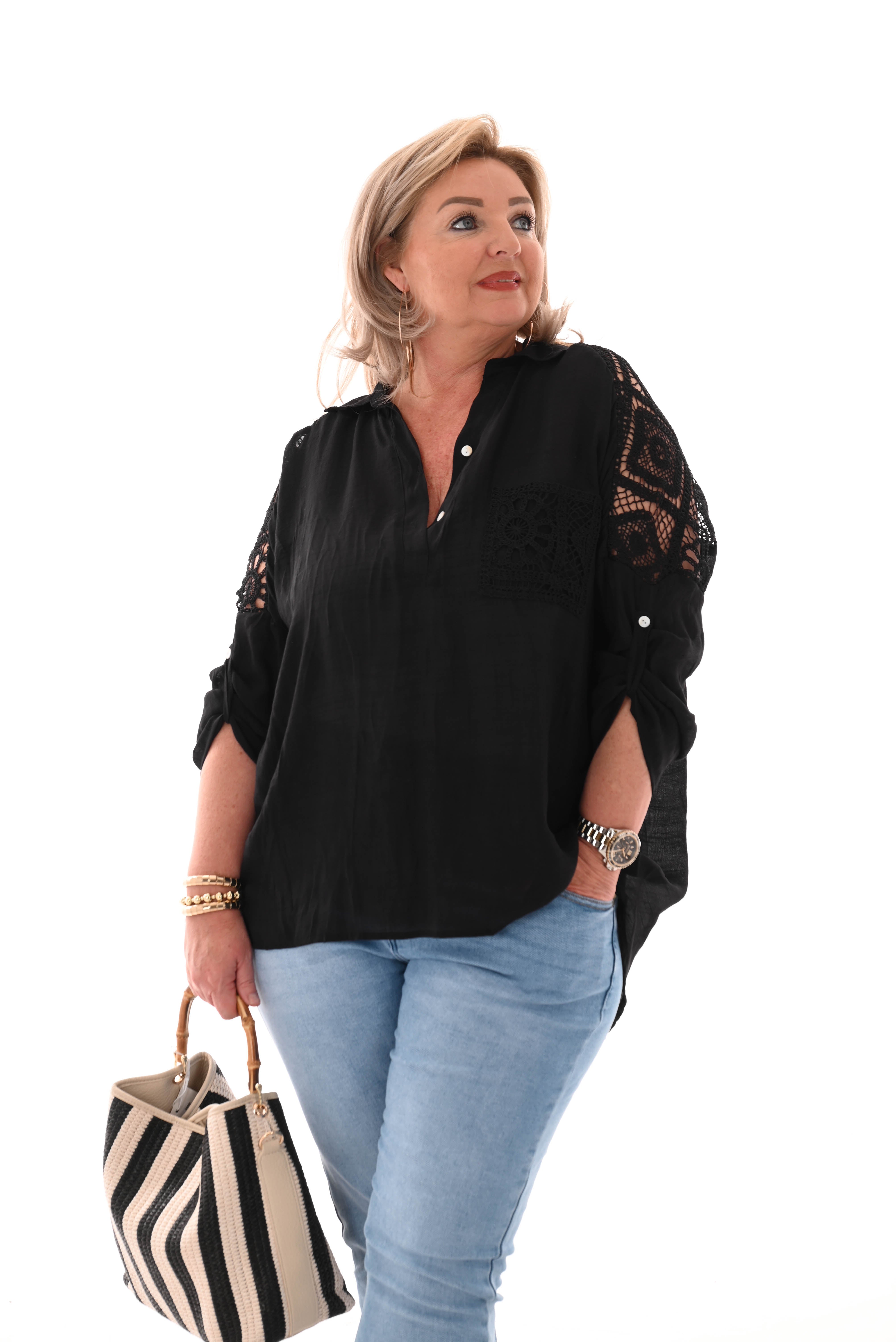 Blouse gehaakte borstzak zwart