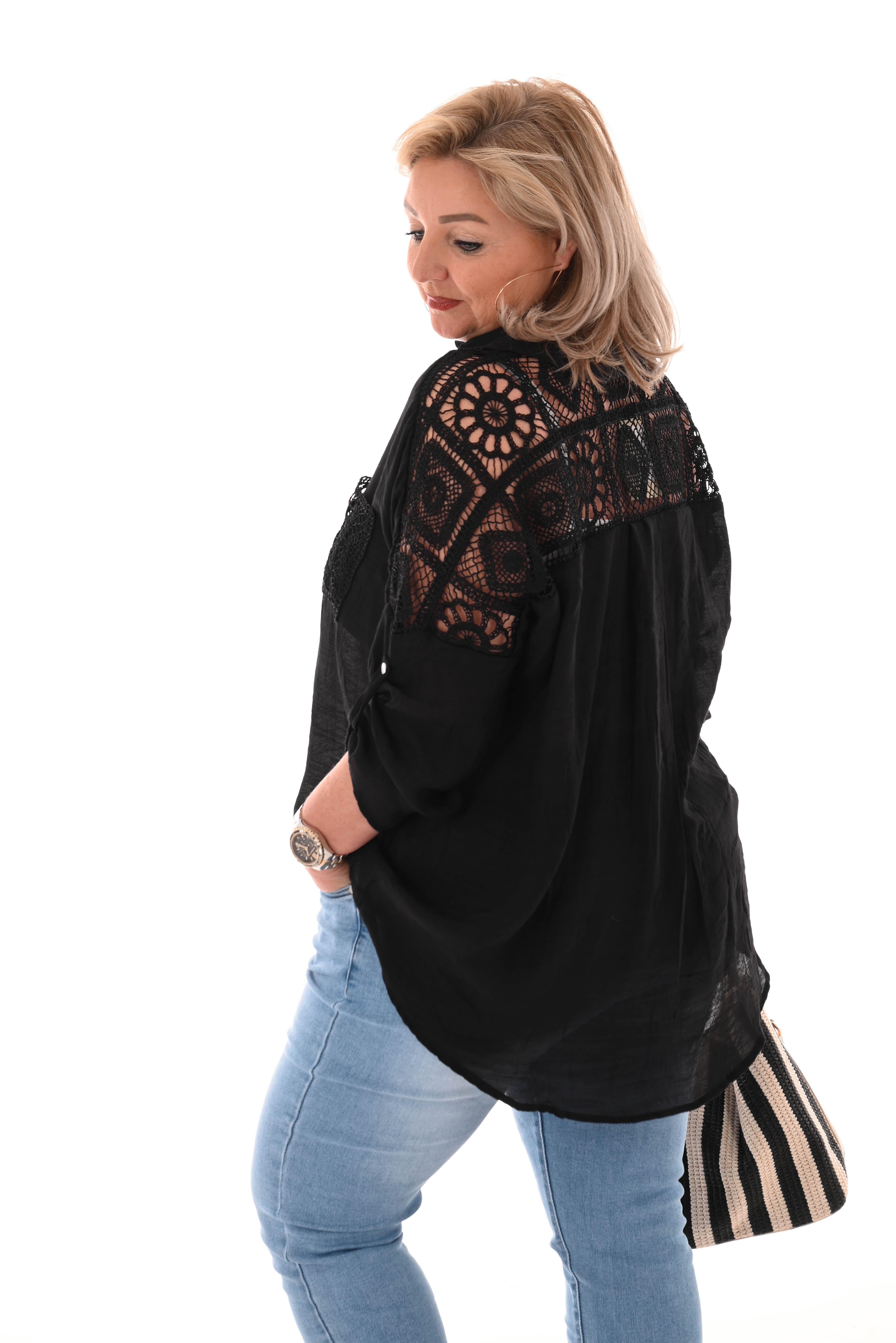 Blouse gehaakte borstzak zwart