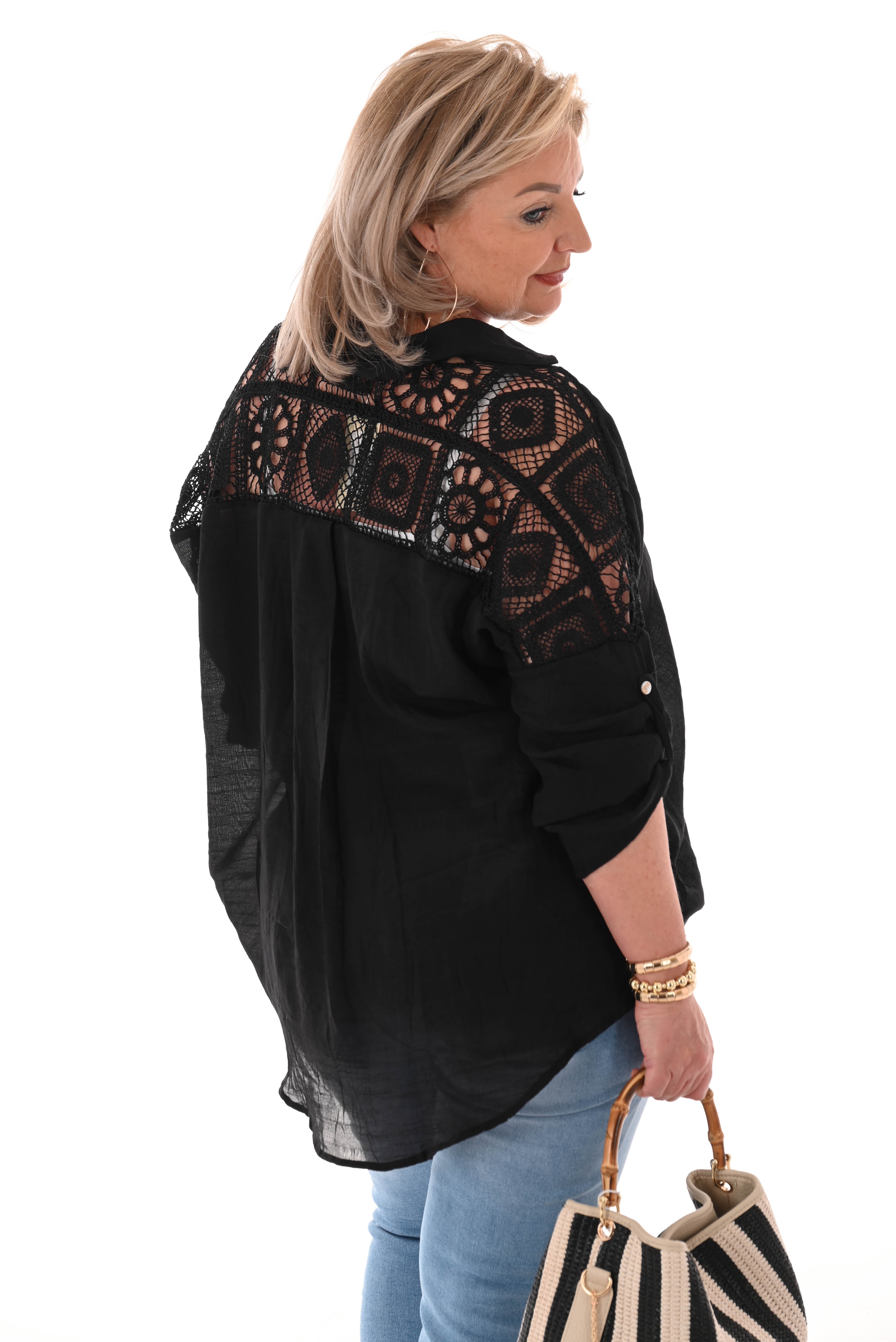 Blouse gehaakte borstzak zwart