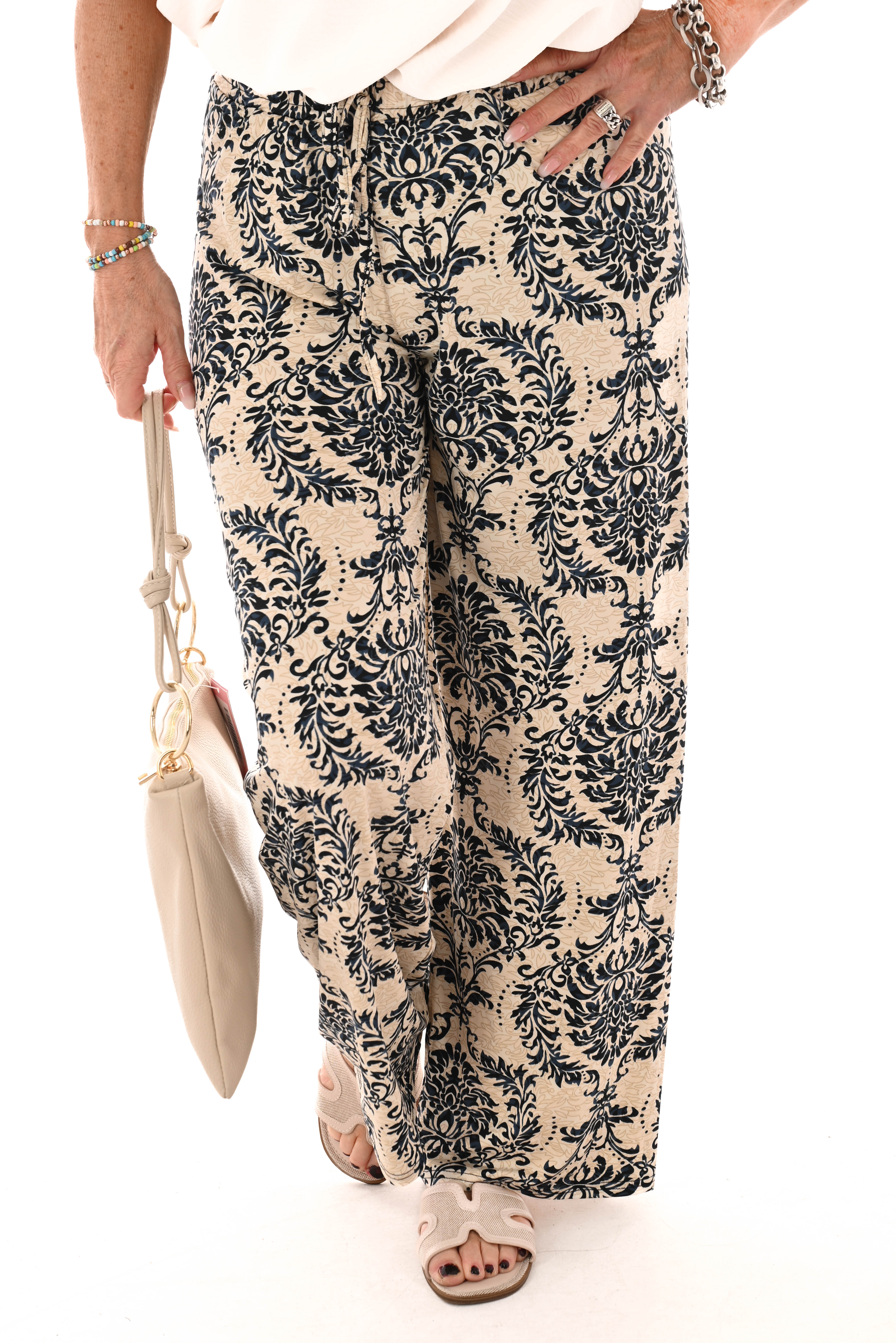 Broek print barok klein marineblauw