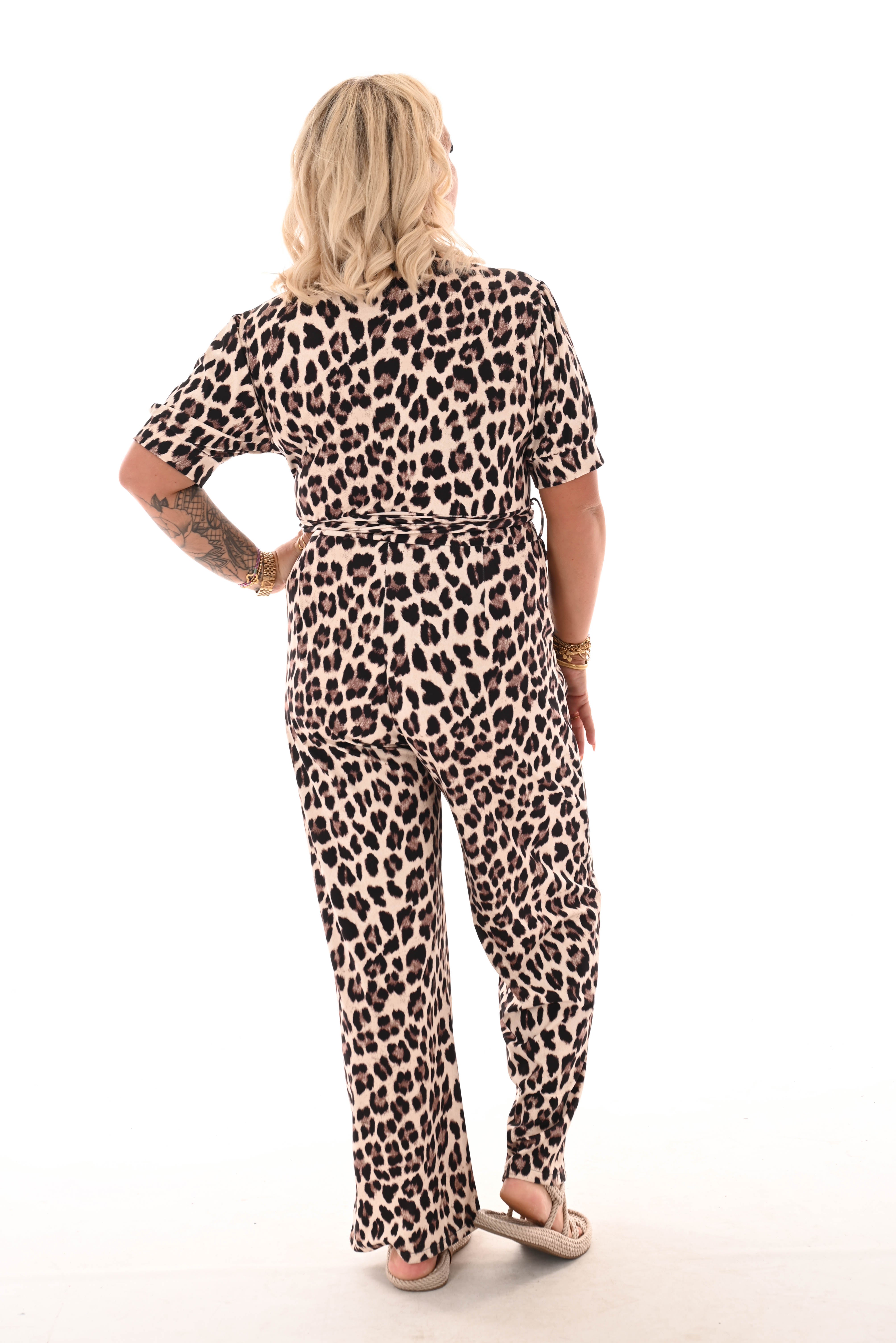 Jumpsuit overslag panter beige