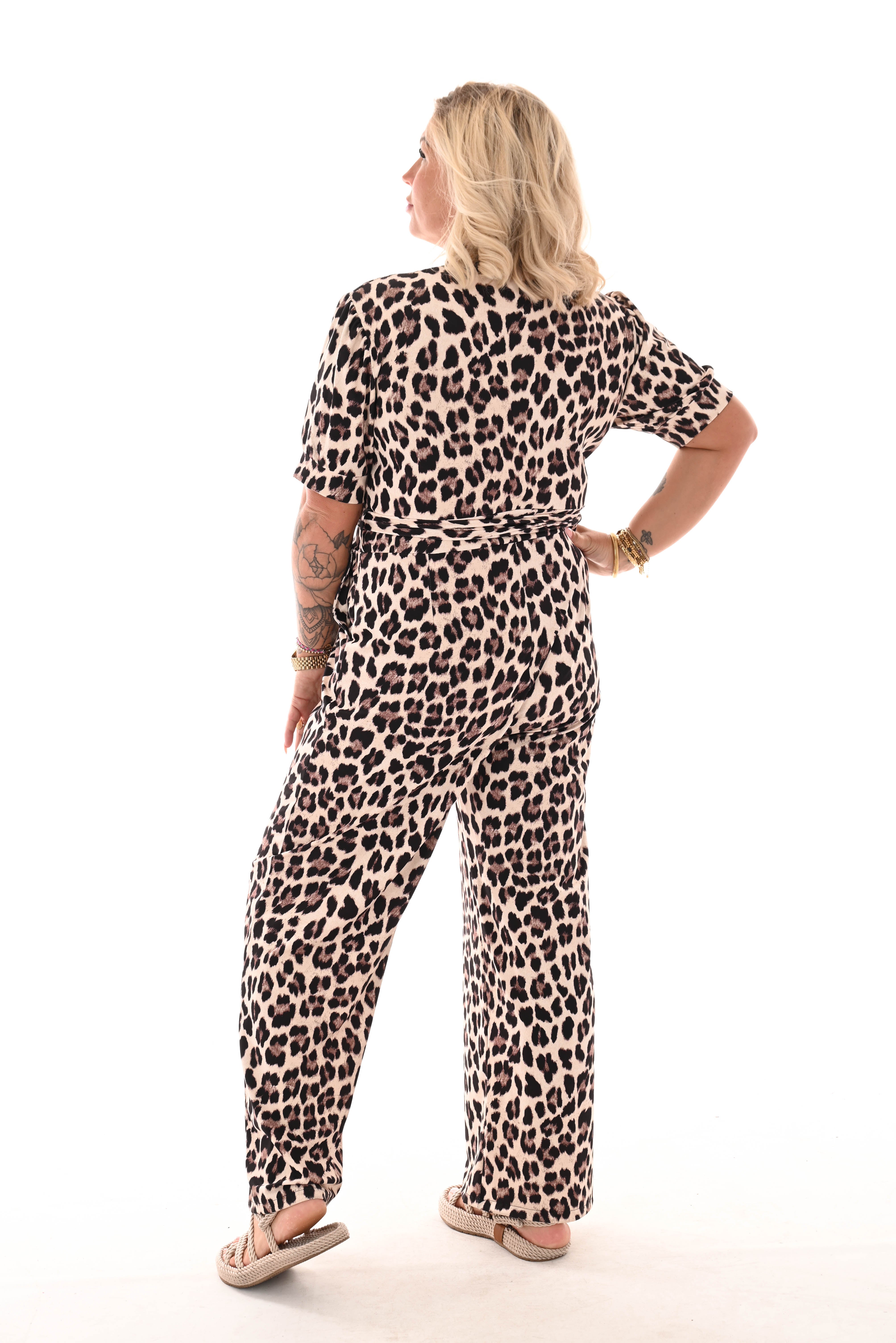 Jumpsuit overslag panter beige