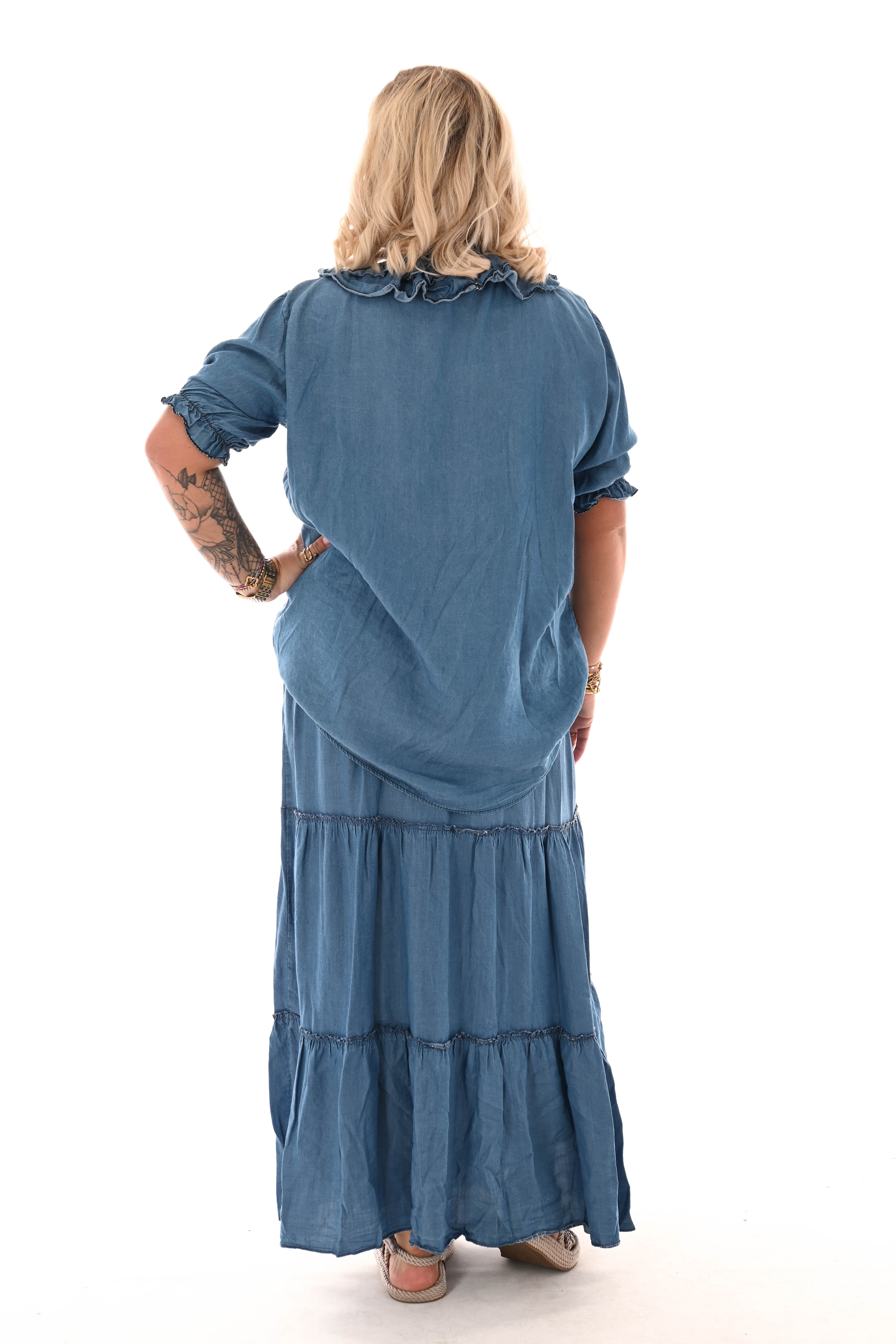 Rok met stroken elastieken band blauw