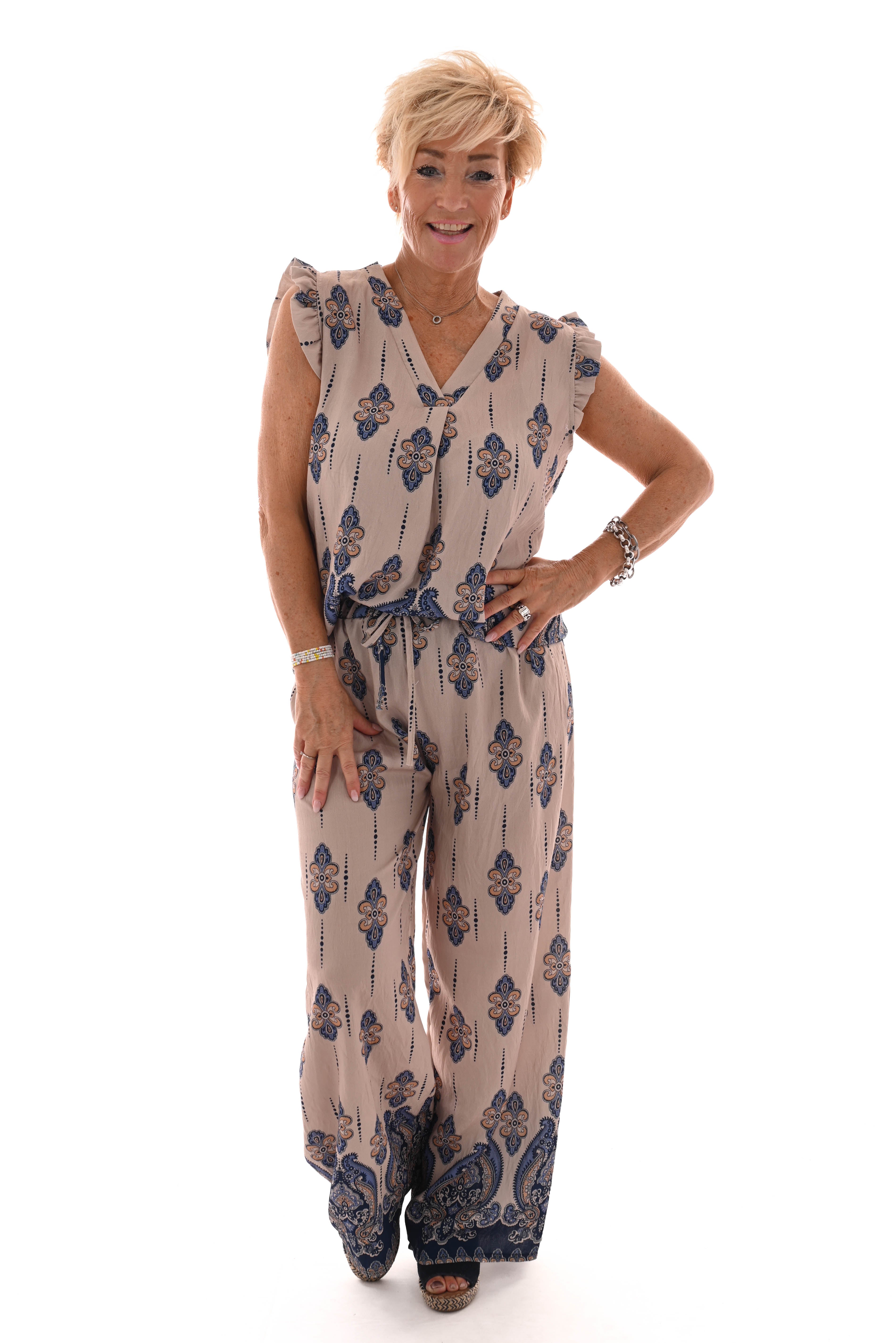 Tweedelig set paisley roezelmouwen blauw