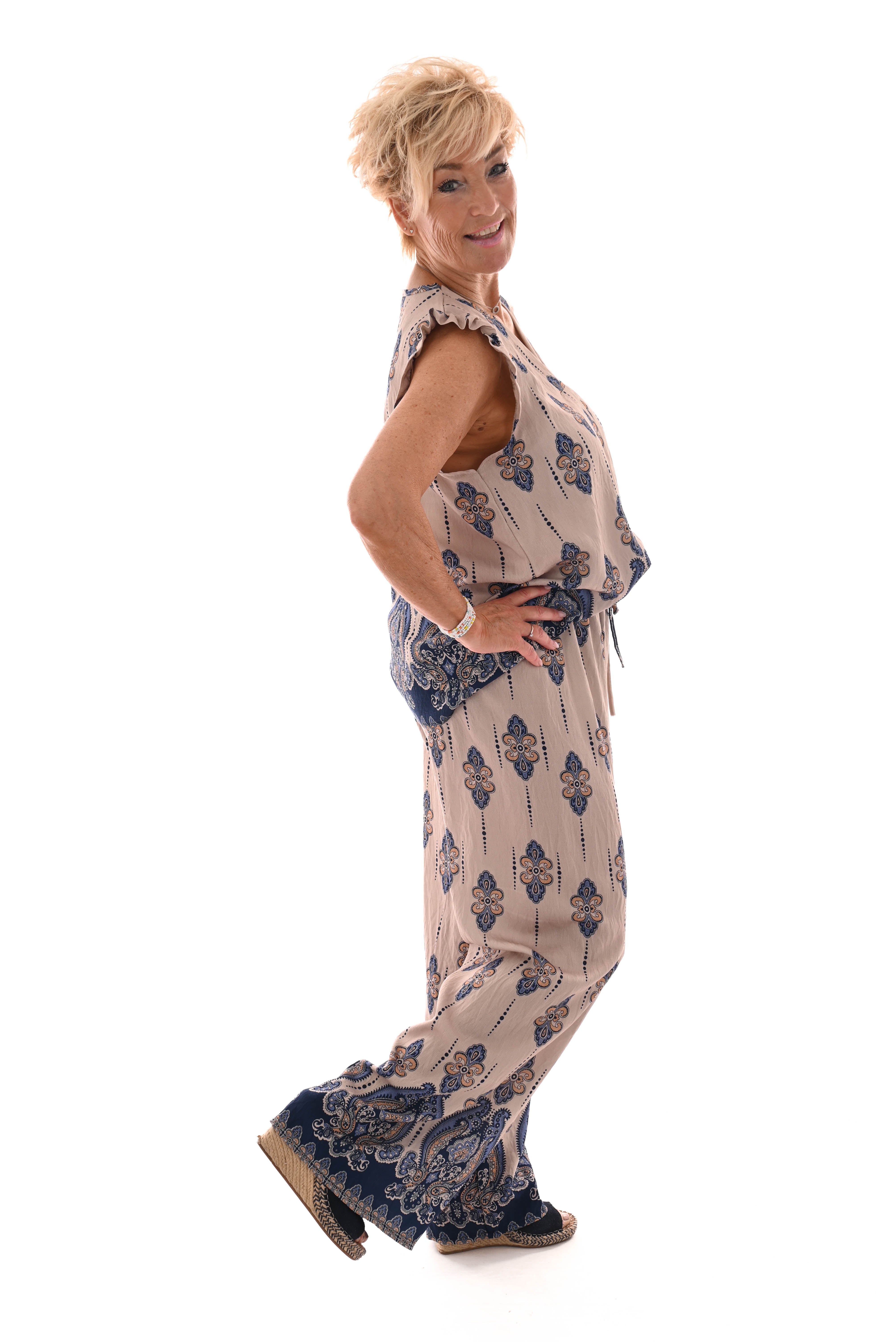 Tweedelig set paisley roezelmouwen blauw