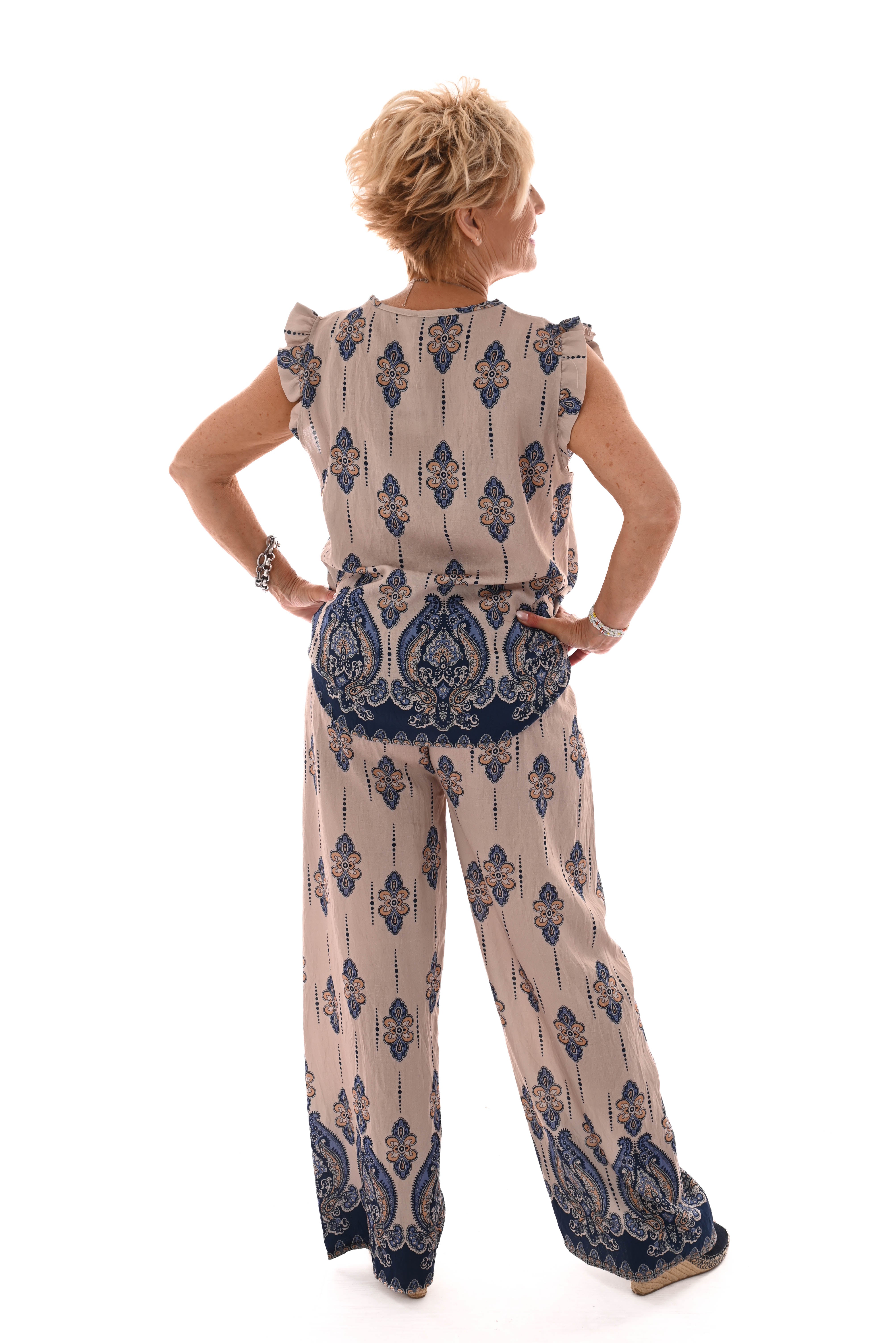 Tweedelig set paisley roezelmouwen blauw