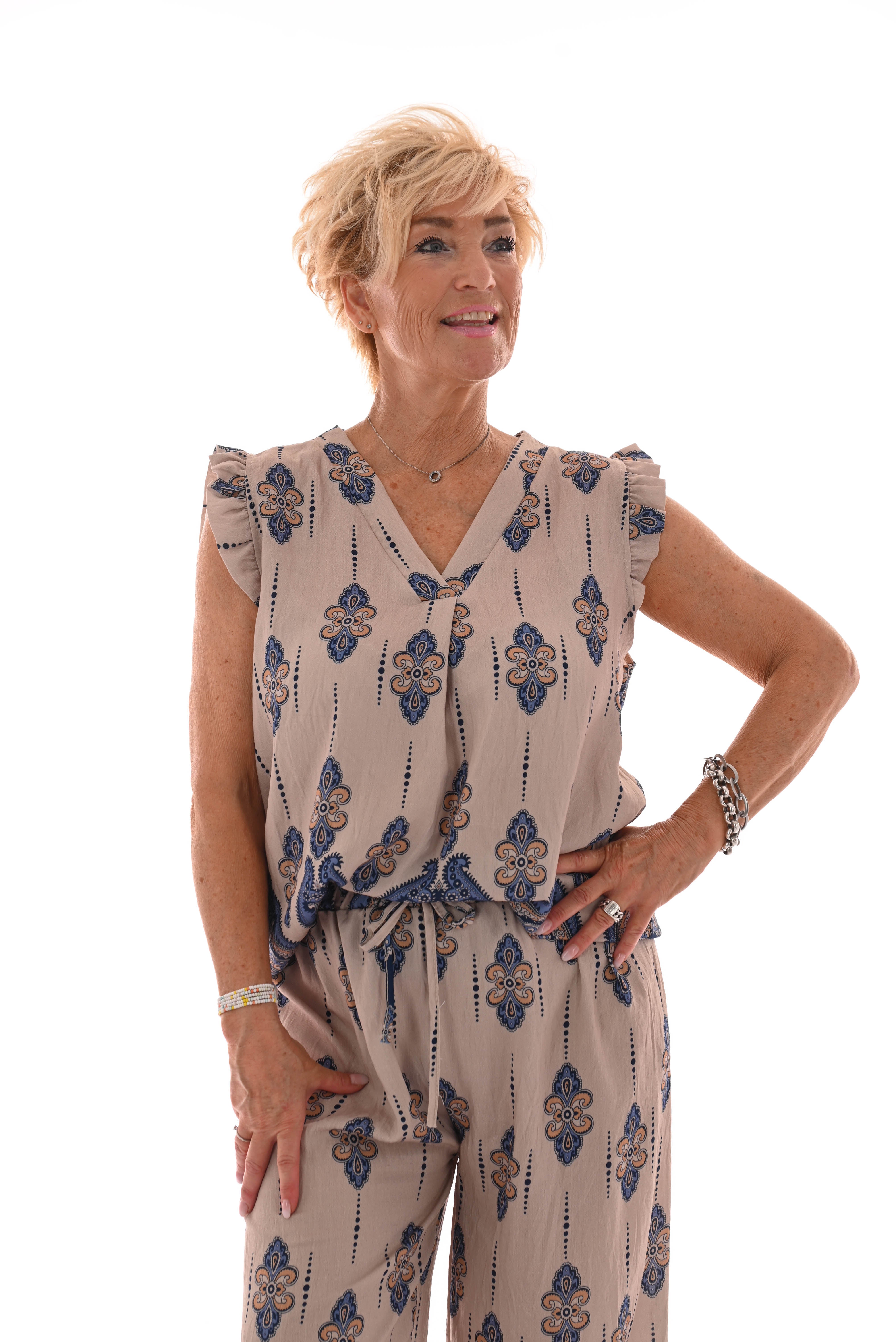 Tweedelig set paisley roezelmouwen blauw