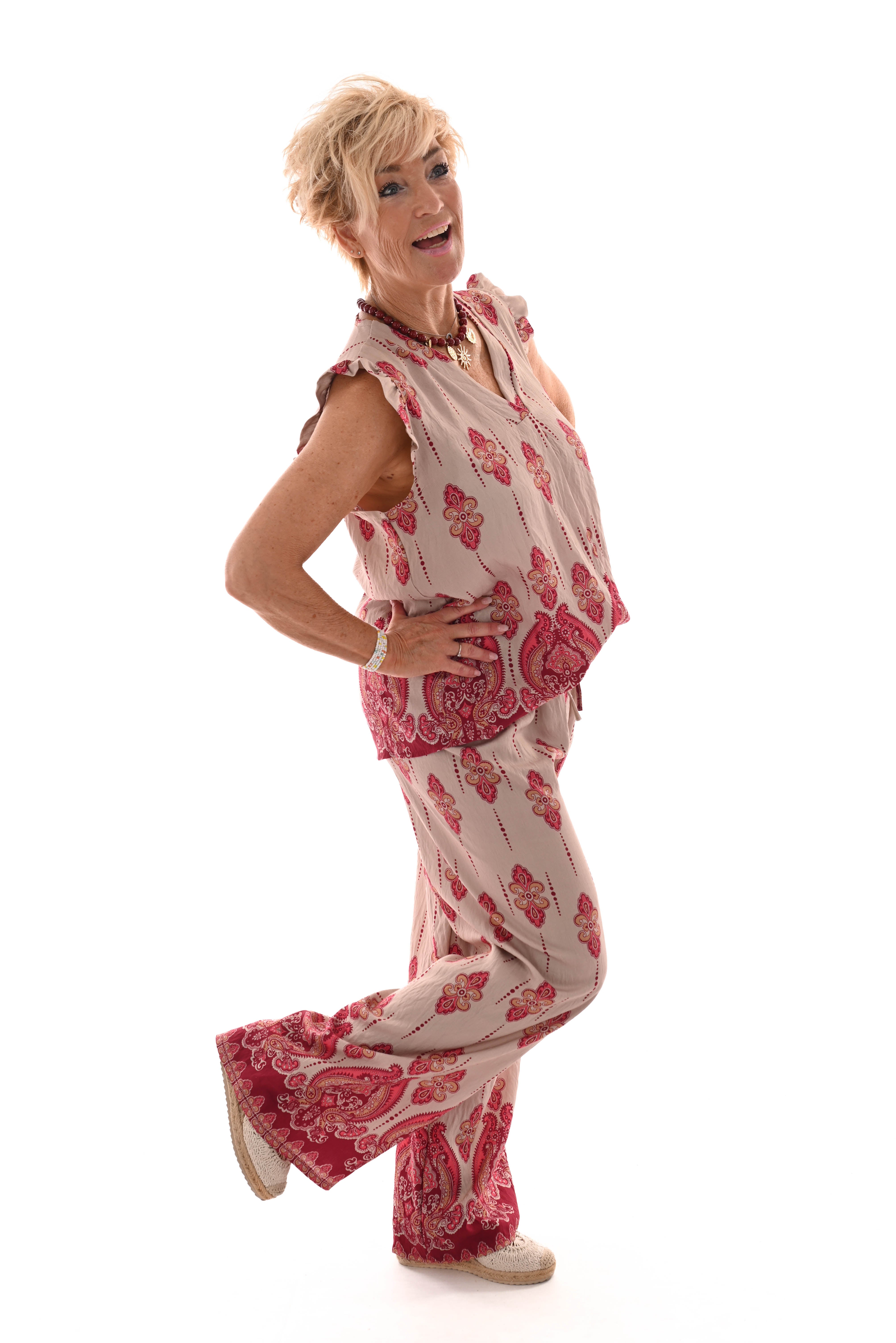 Tweedelig set paisley roezelmouwen bordeaux