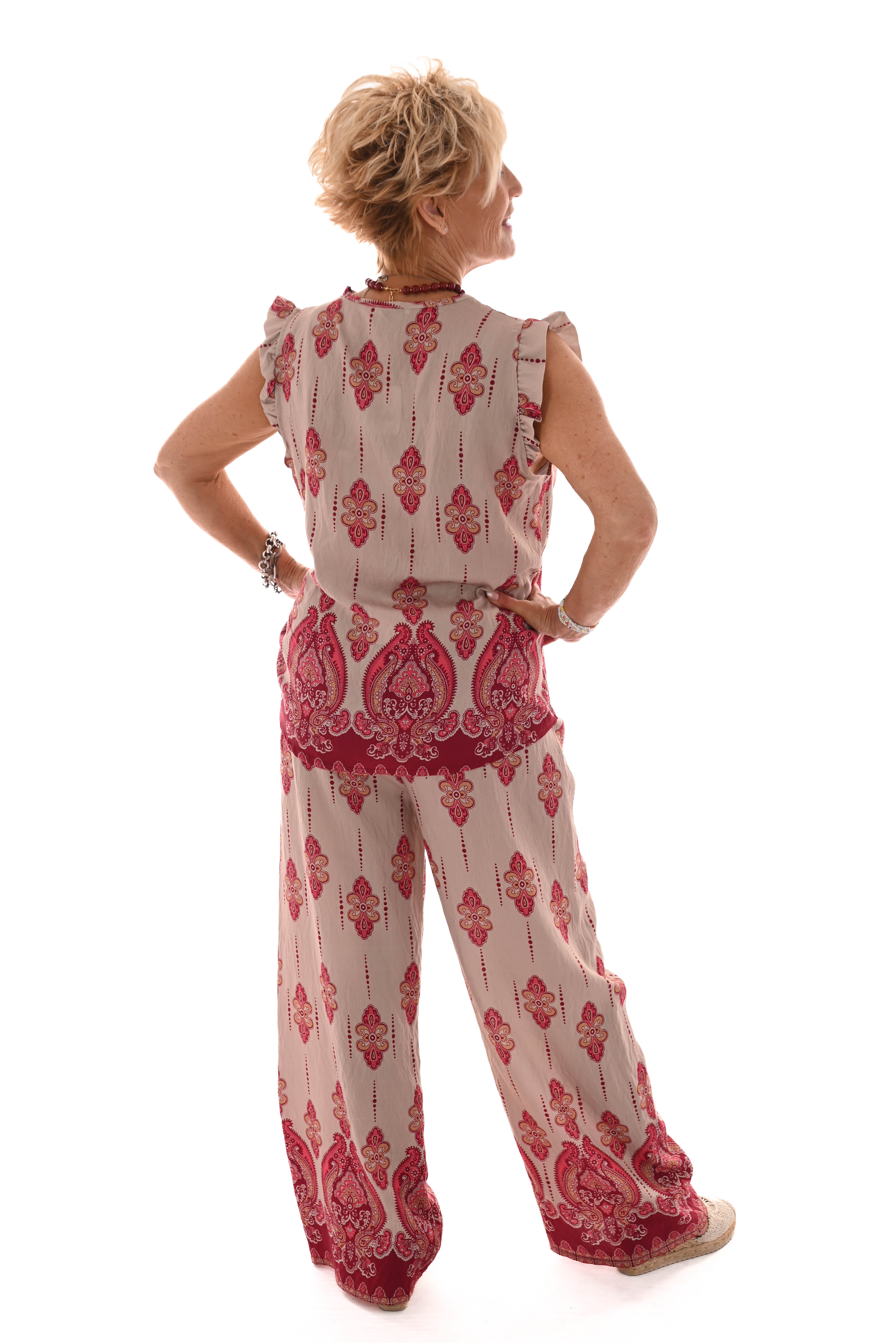 Tweedelig set paisley roezelmouwen bordeaux
