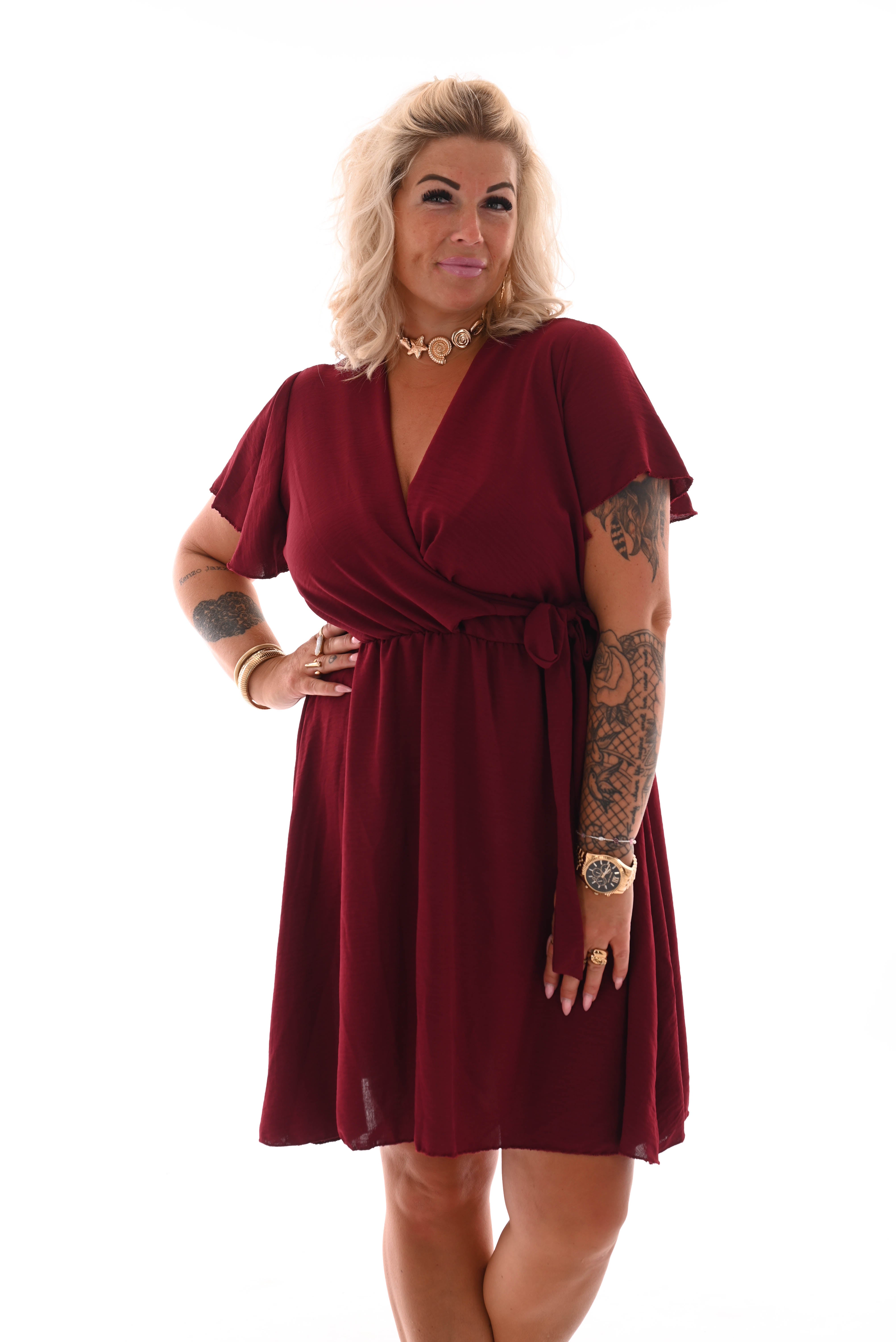 Korte jurk met strik bordeaux