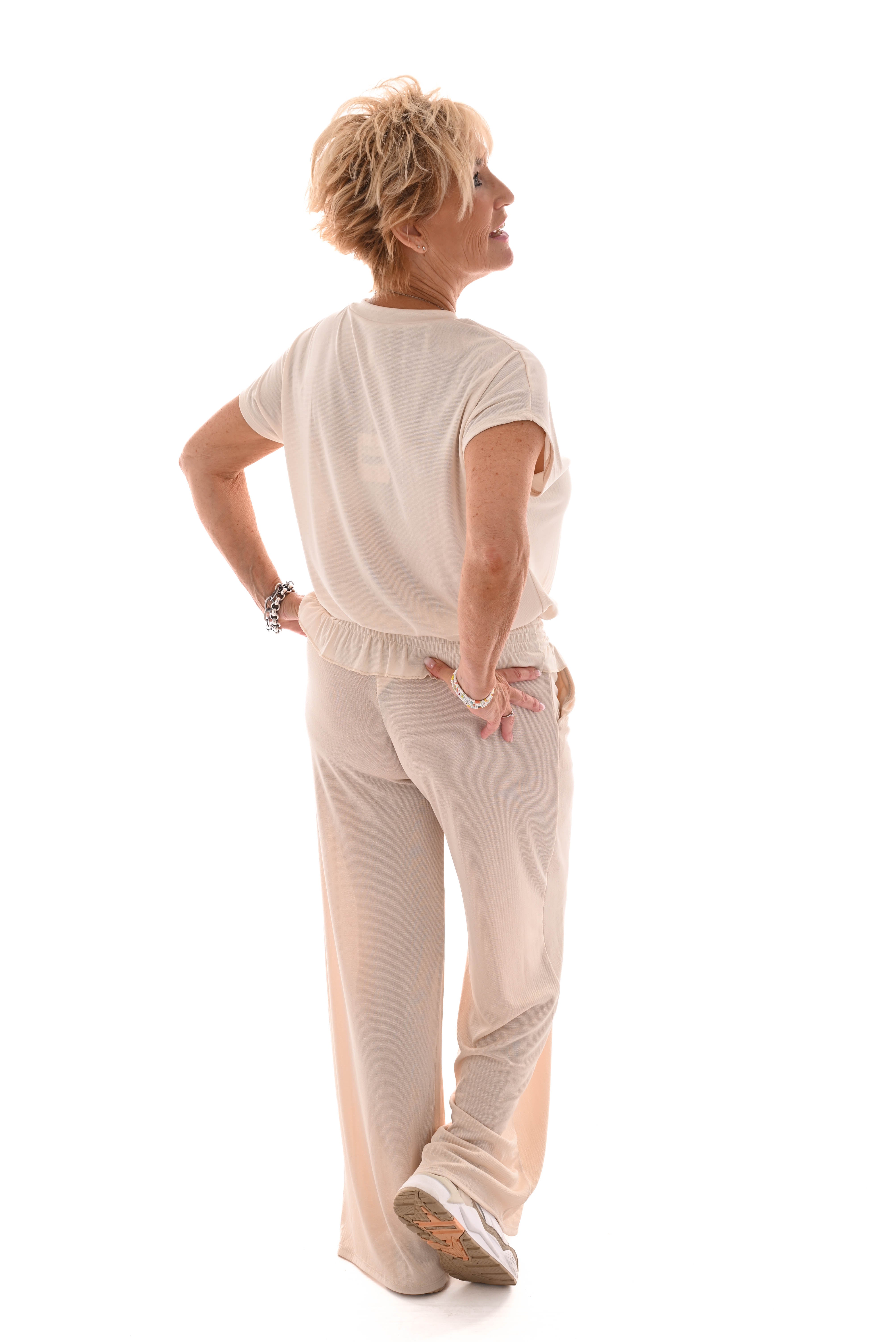 Tweedelig pak top met smock band creme