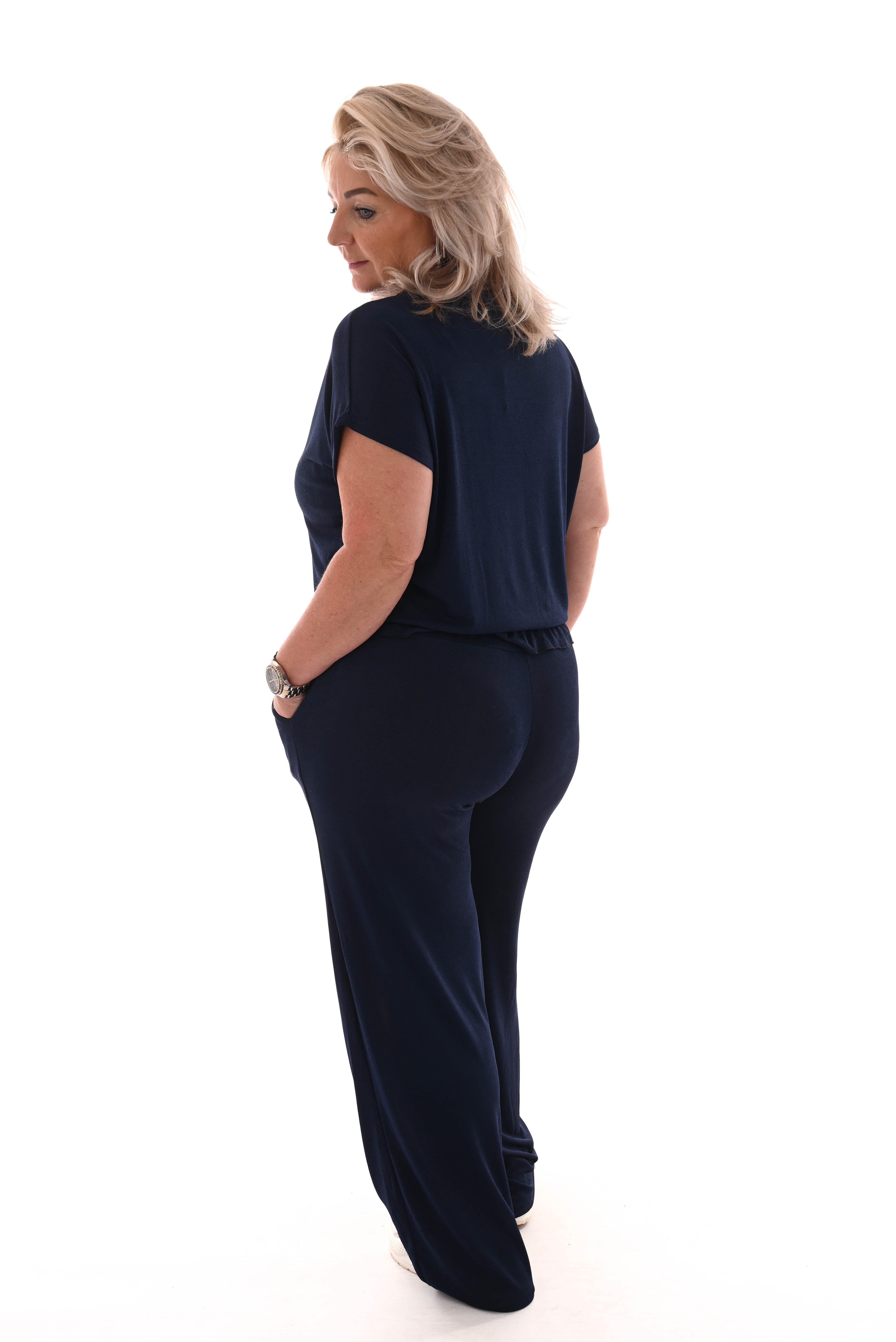 Tweedelig pak top met smock band marineblauw
