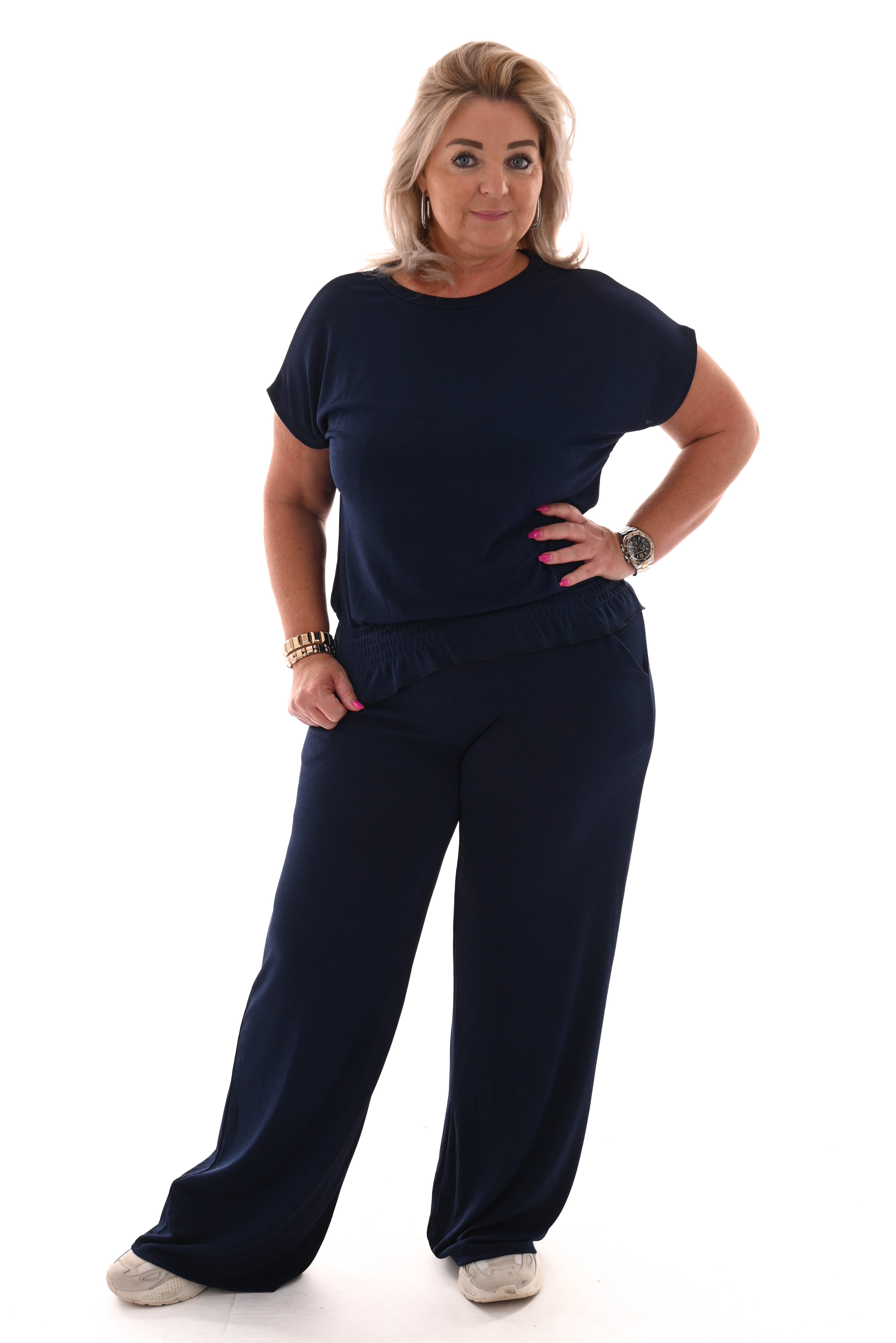 Tweedelig pak top met smock band marineblauw
