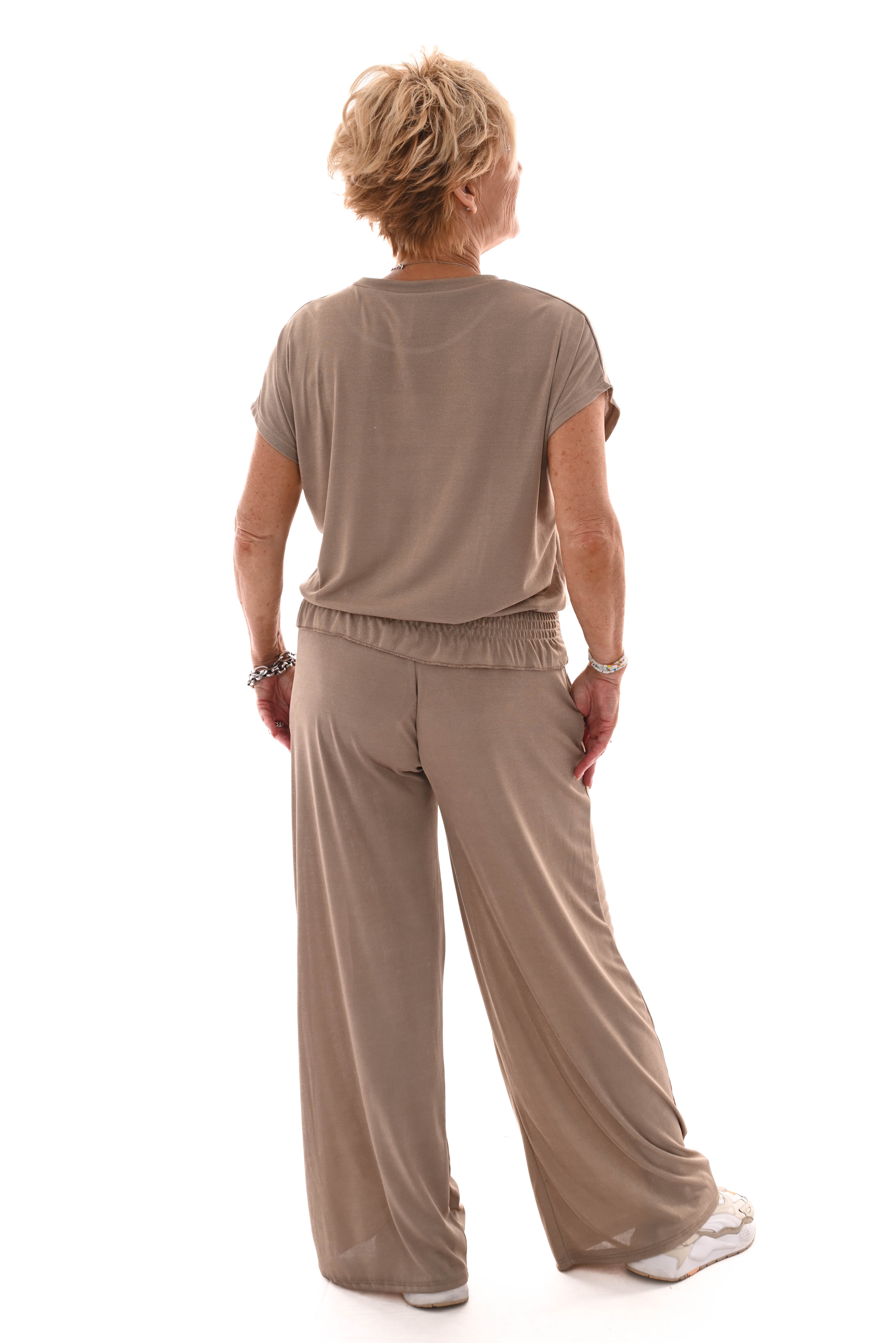 Tweedelig pak top met smock band beige