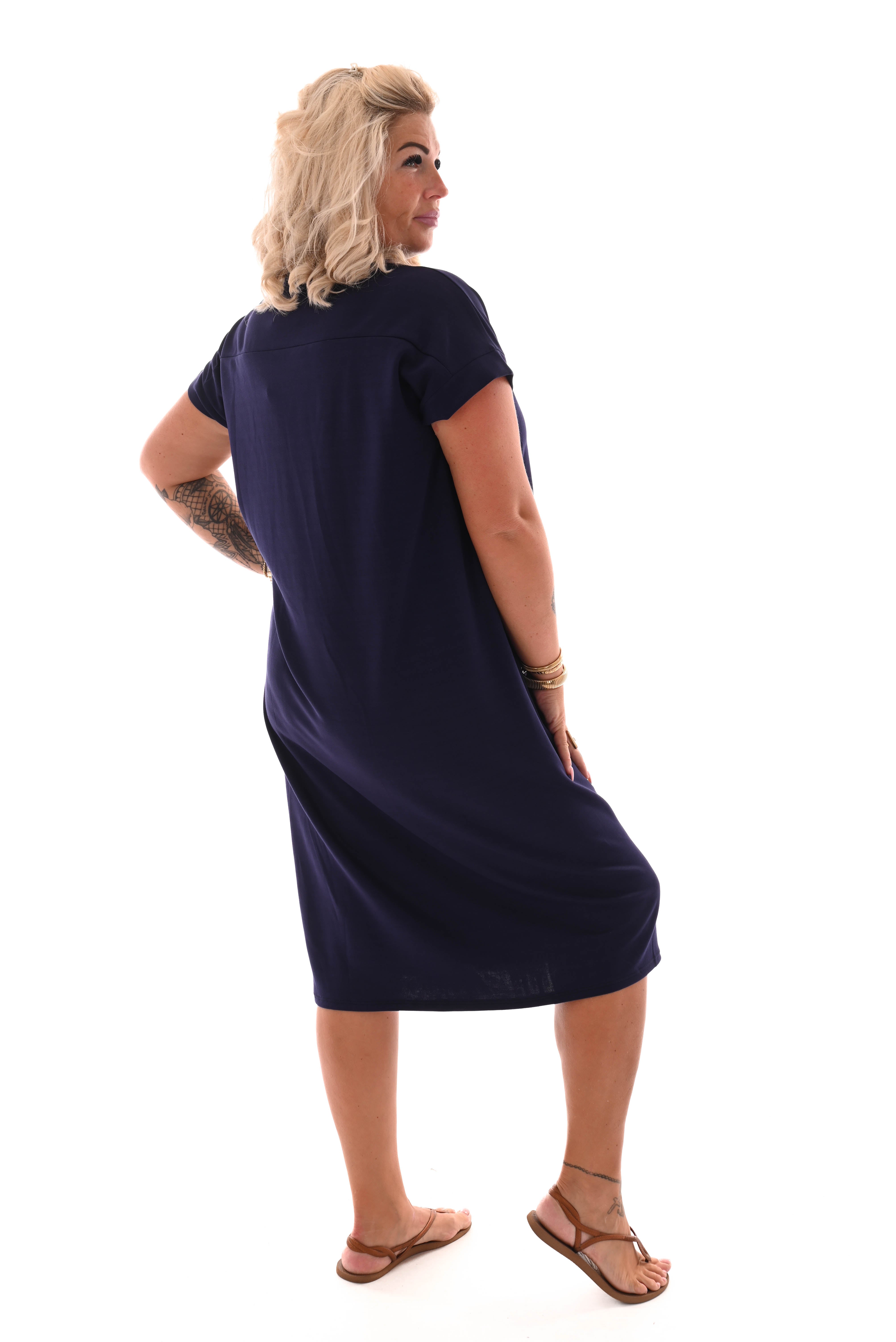 Jurk kraag met knoopjes marineblauw