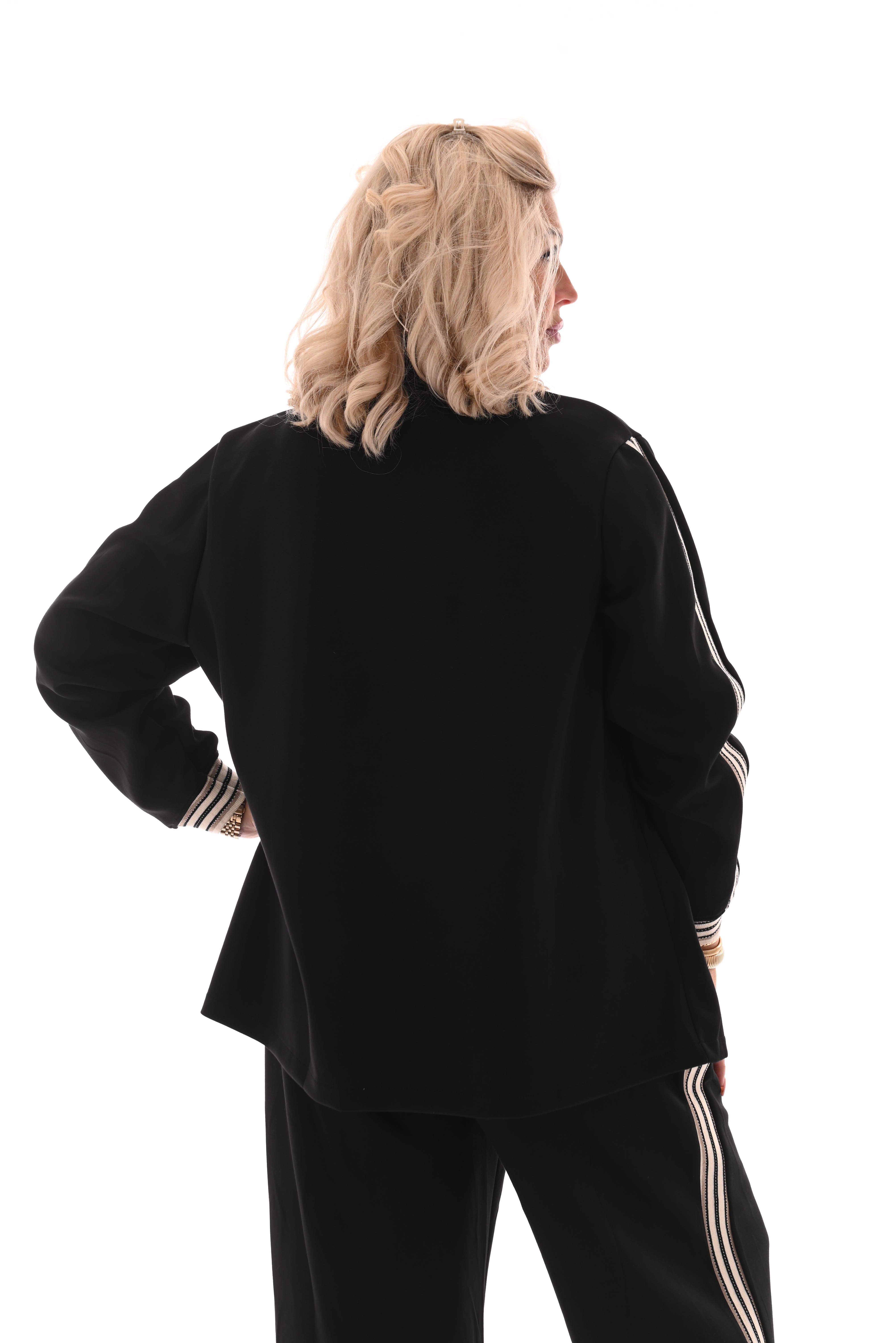 Blazer met bies fijne strepen zwart