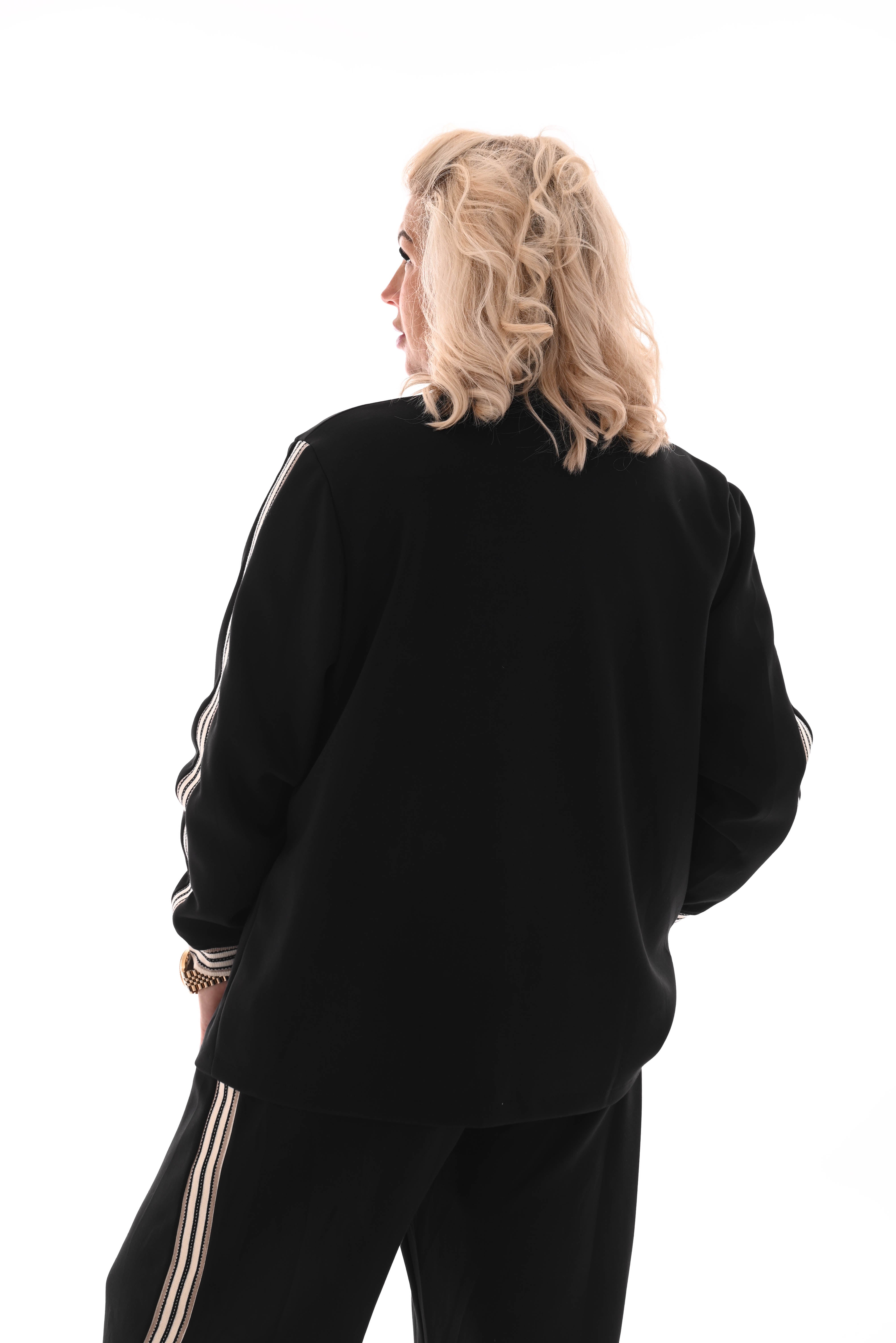 Blazer met bies fijne strepen zwart