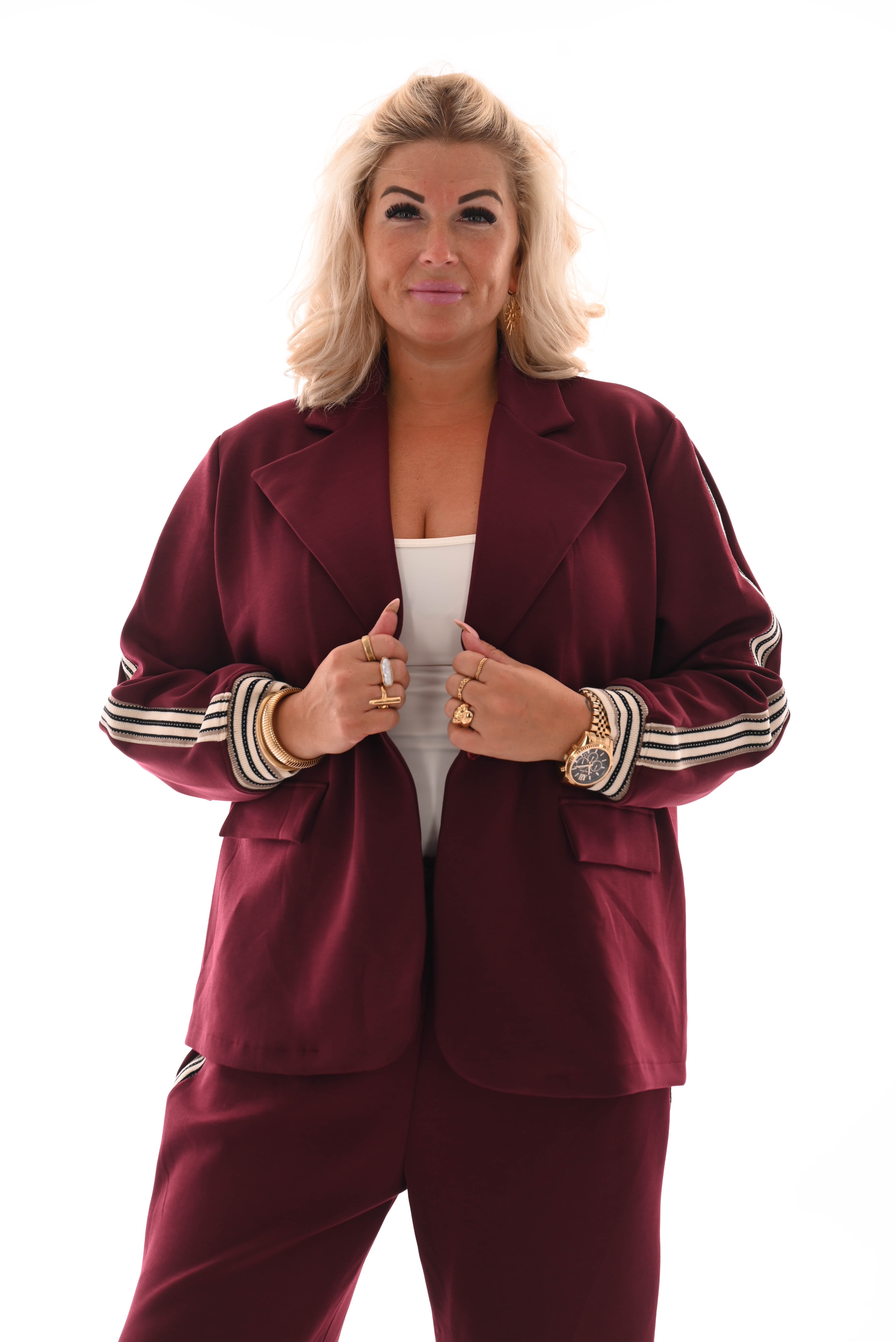 Blazer met bies fijne strepen bordeaux
