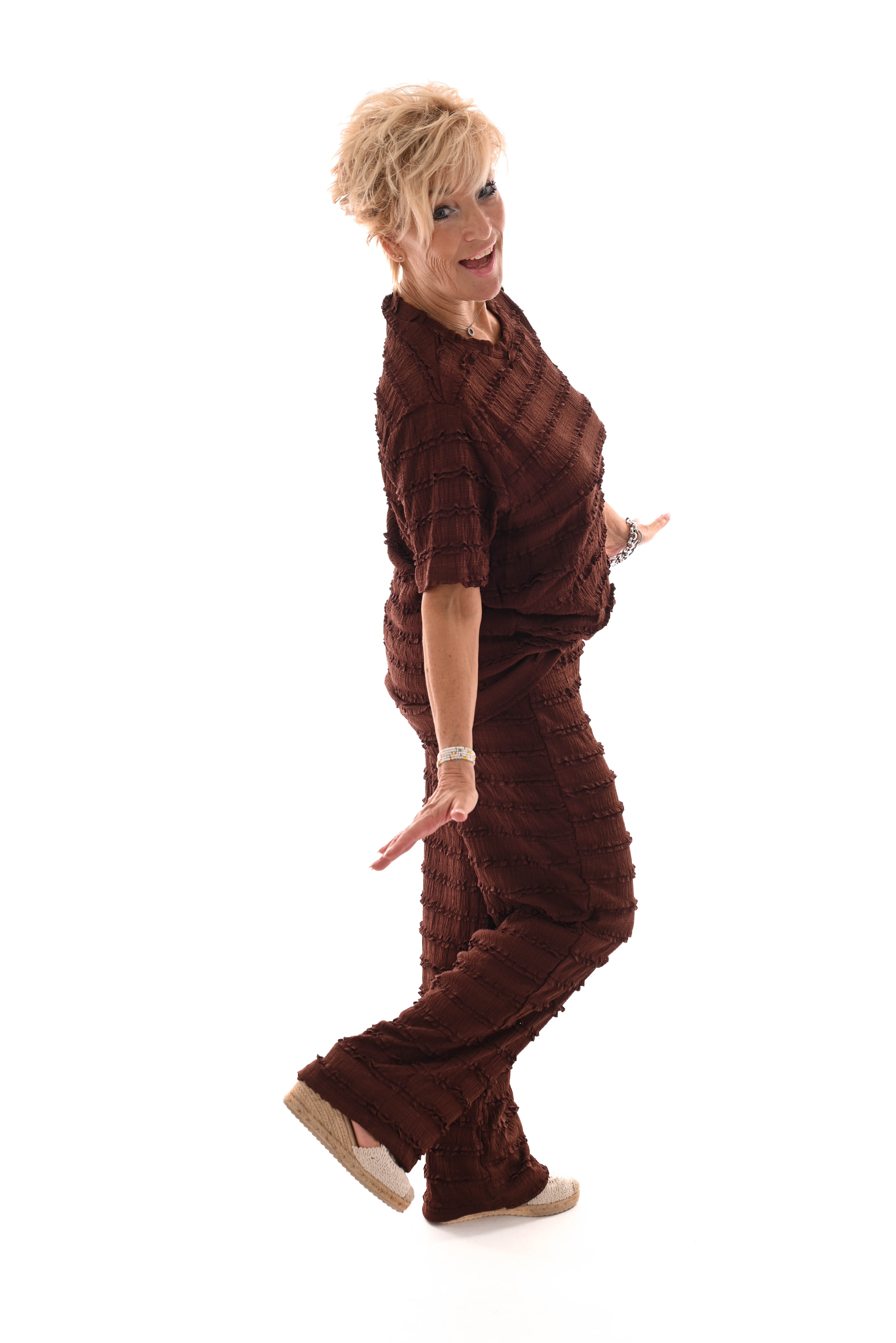 Tweedelig set roezel patroon bruin