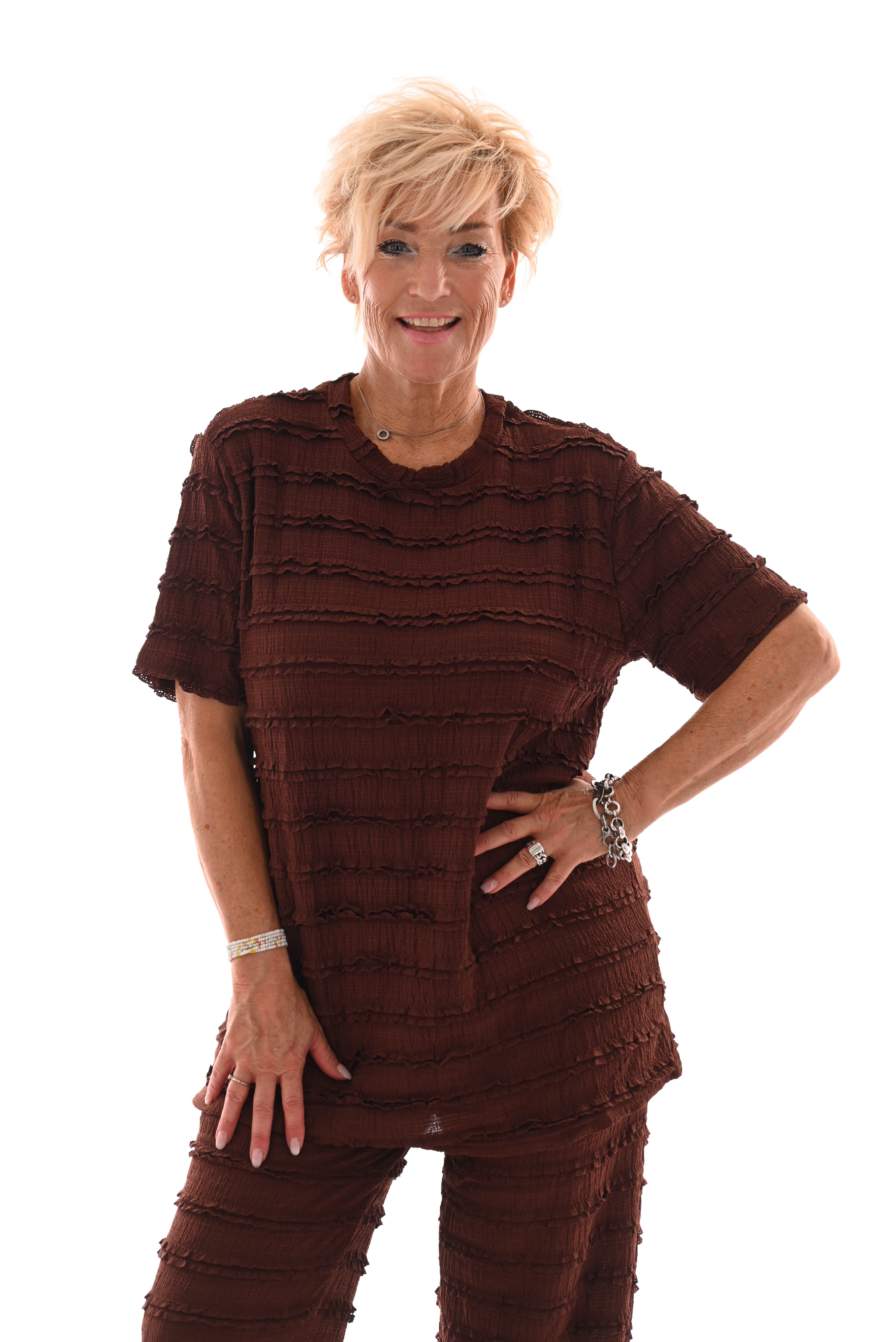 Tweedelig set roezel patroon bruin