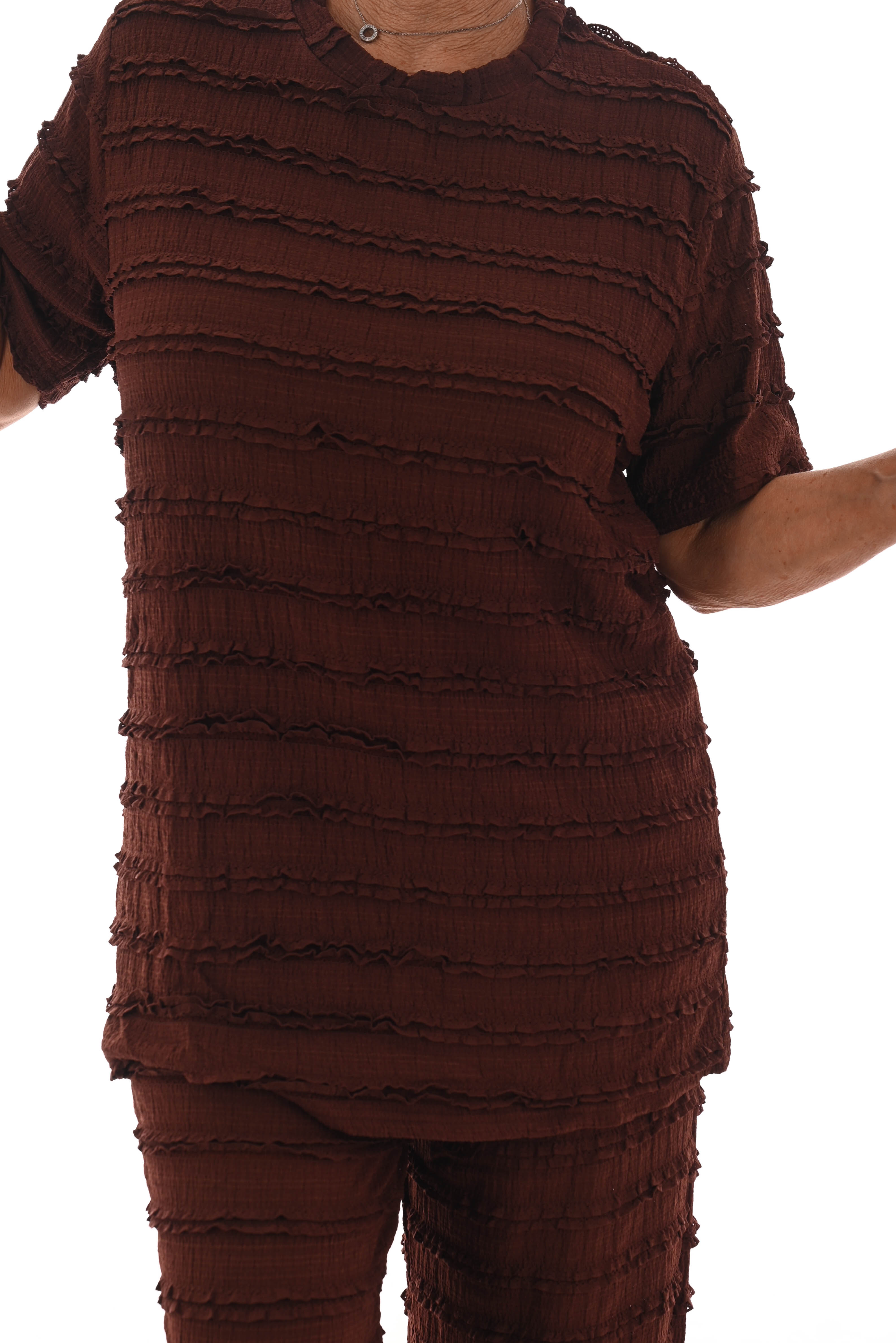 Tweedelig set roezel patroon bruin