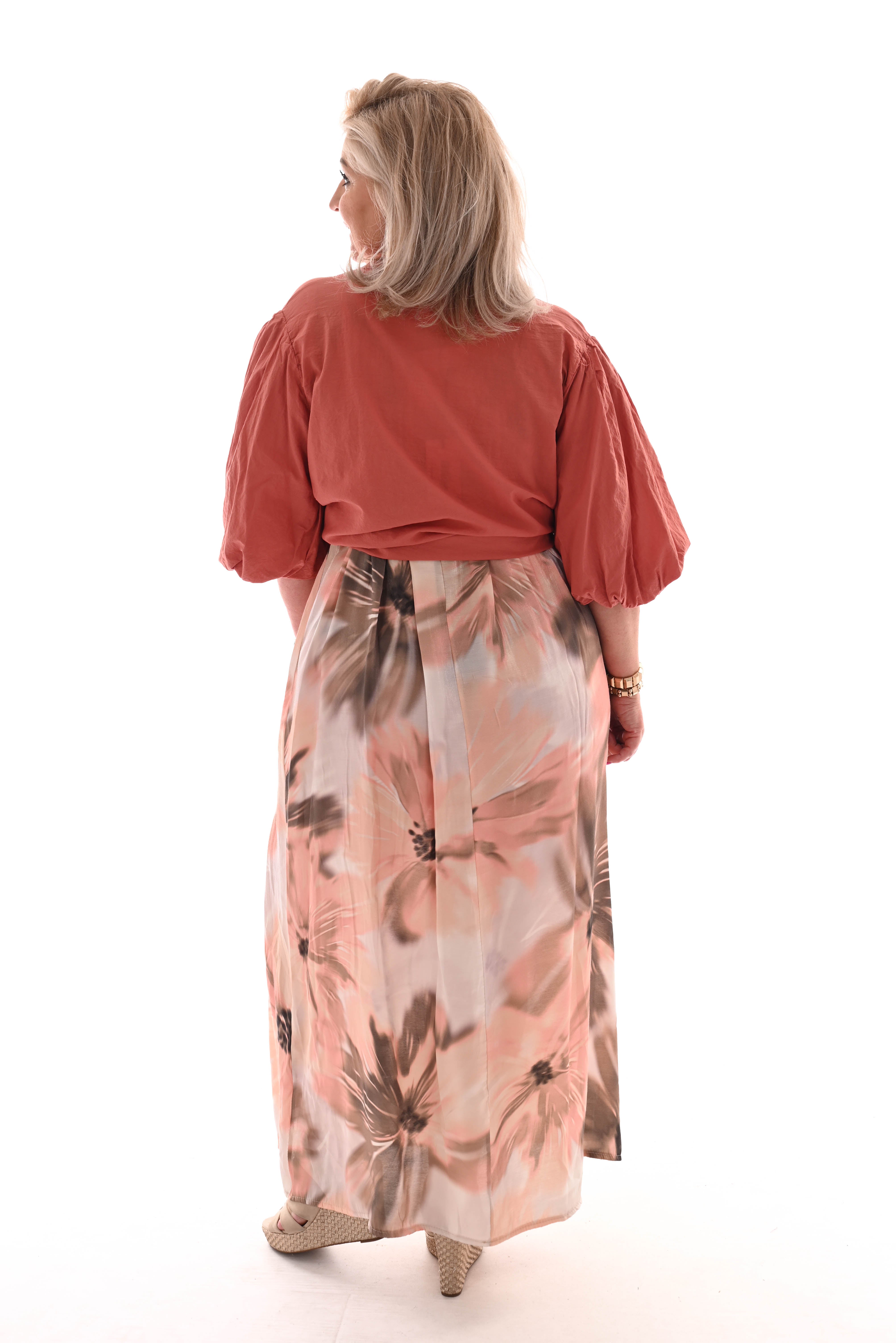 Blouse korte pofmouwen uni koraal