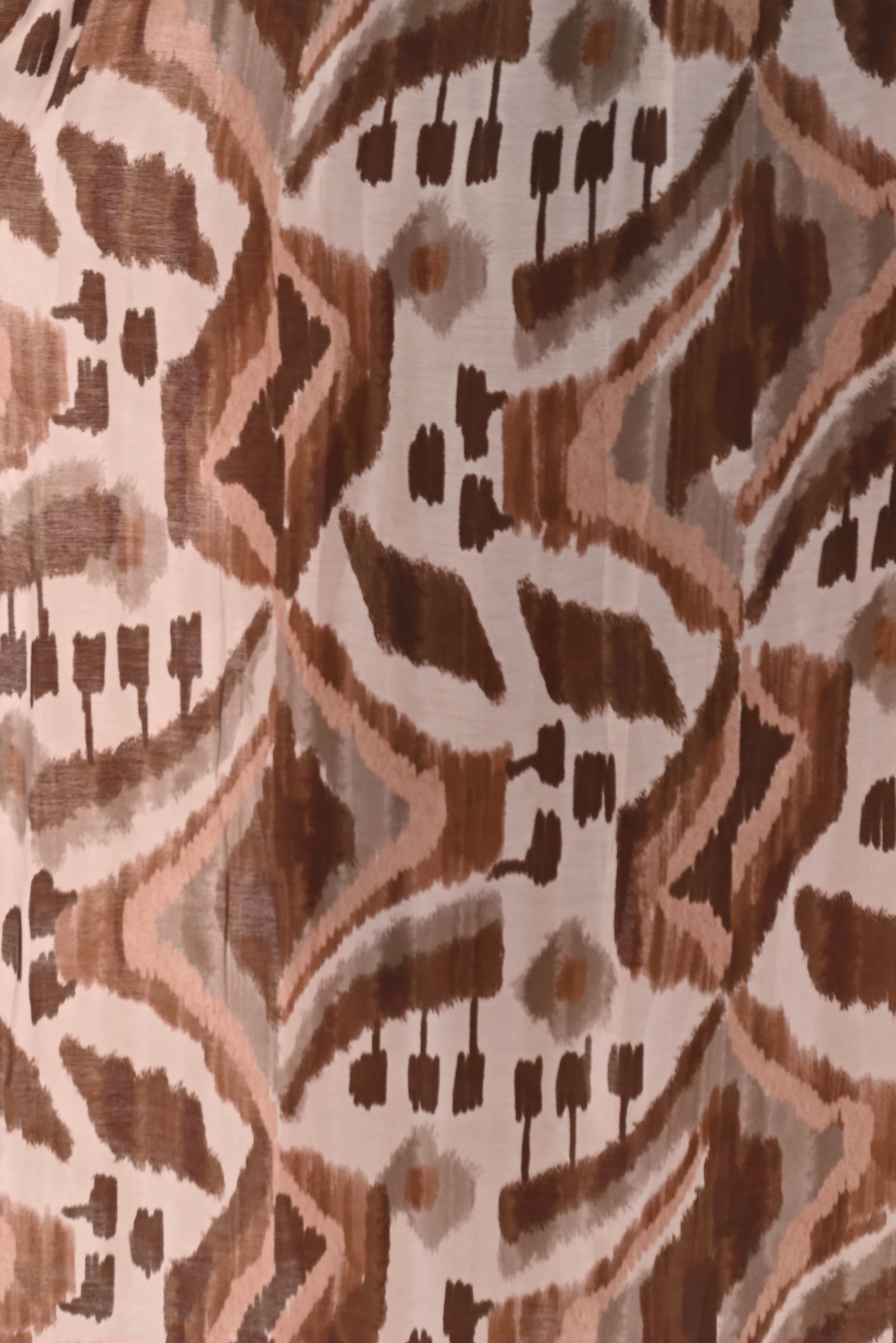 Lange jurk spaghetti bandjes print bruin/lindegroen