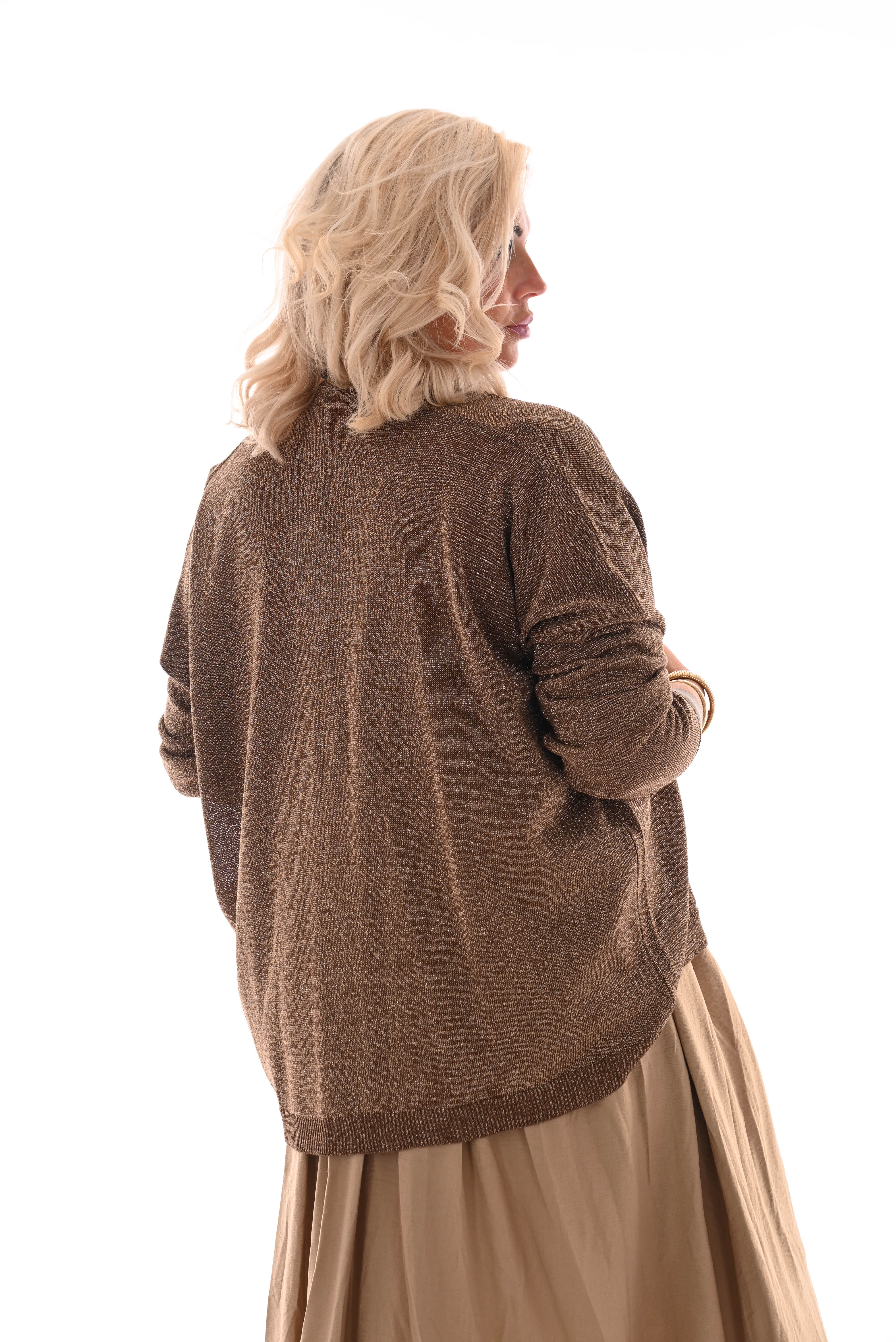 Vest lurex met lange mouwen bruin
