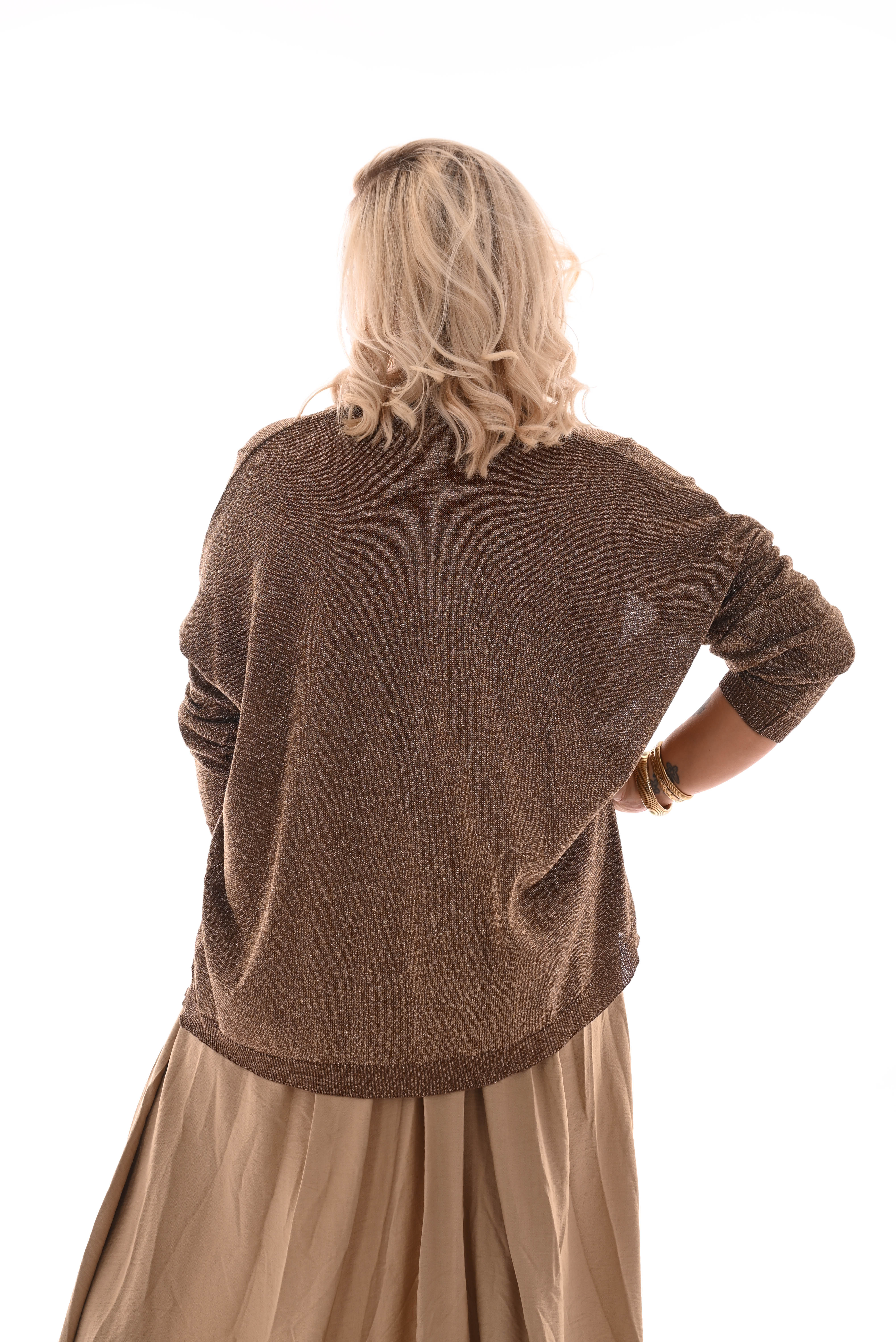 Vest lurex met lange mouwen bruin