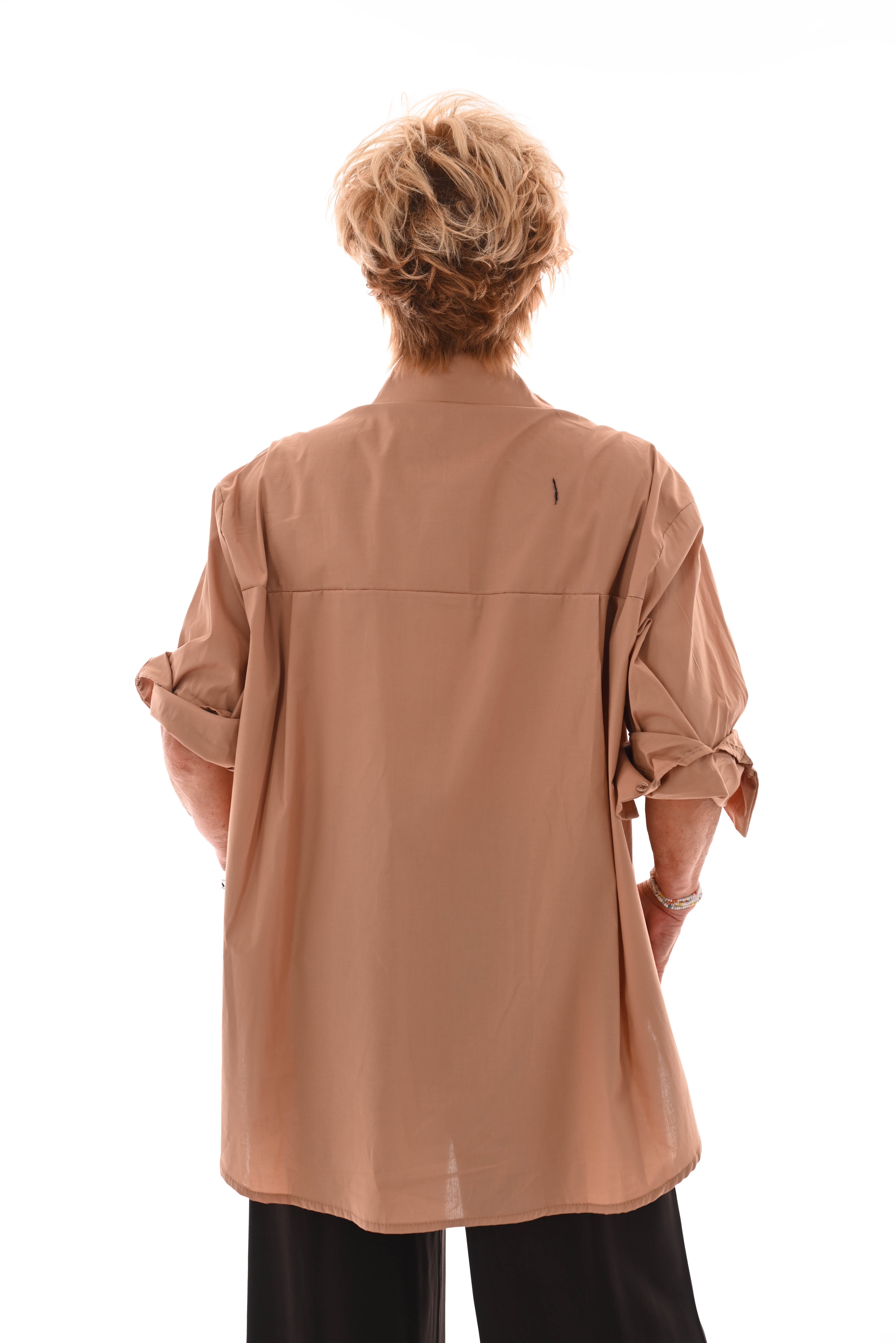 Blouse korte mouwen papegaai camel