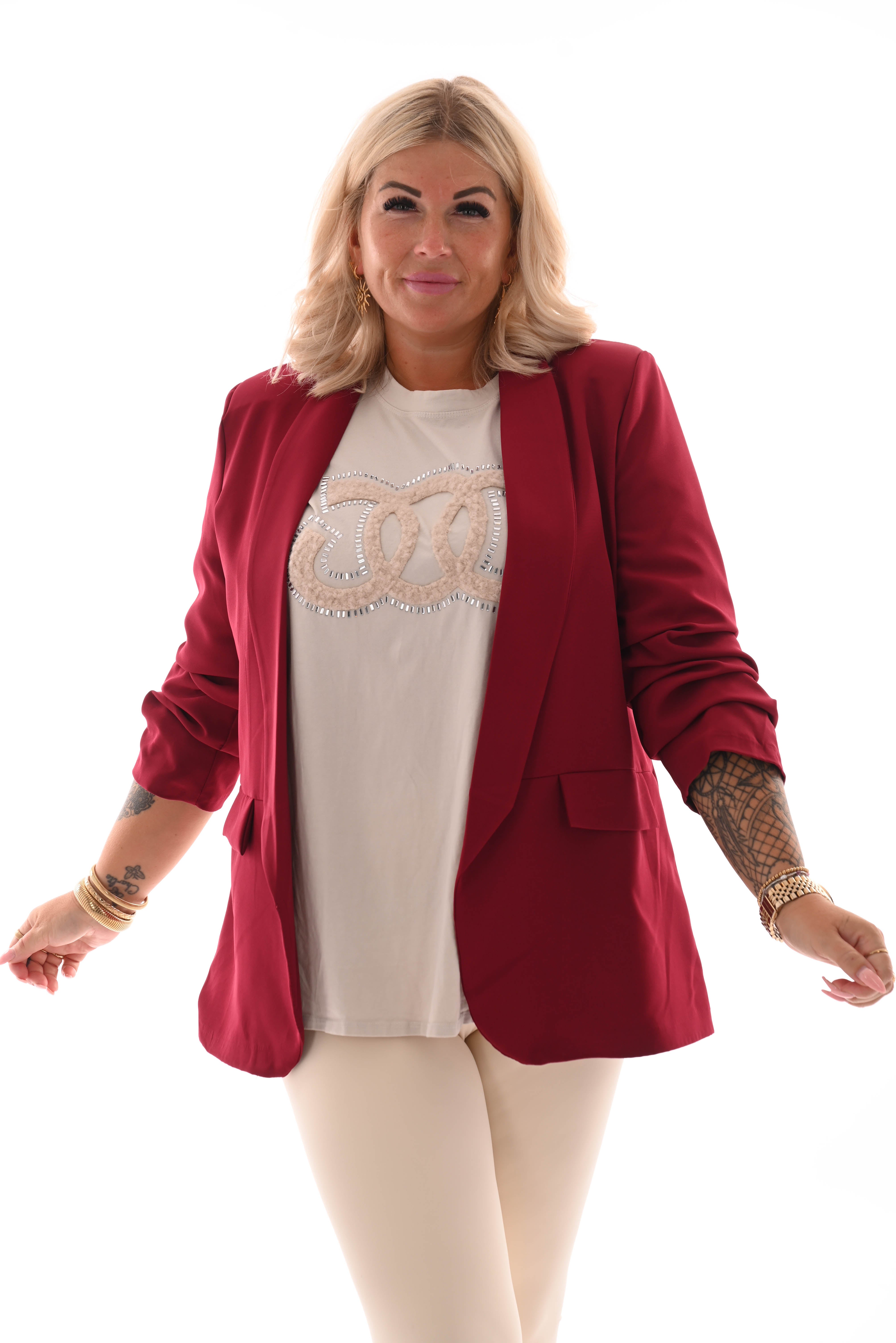 Shirt teddy en strass beige