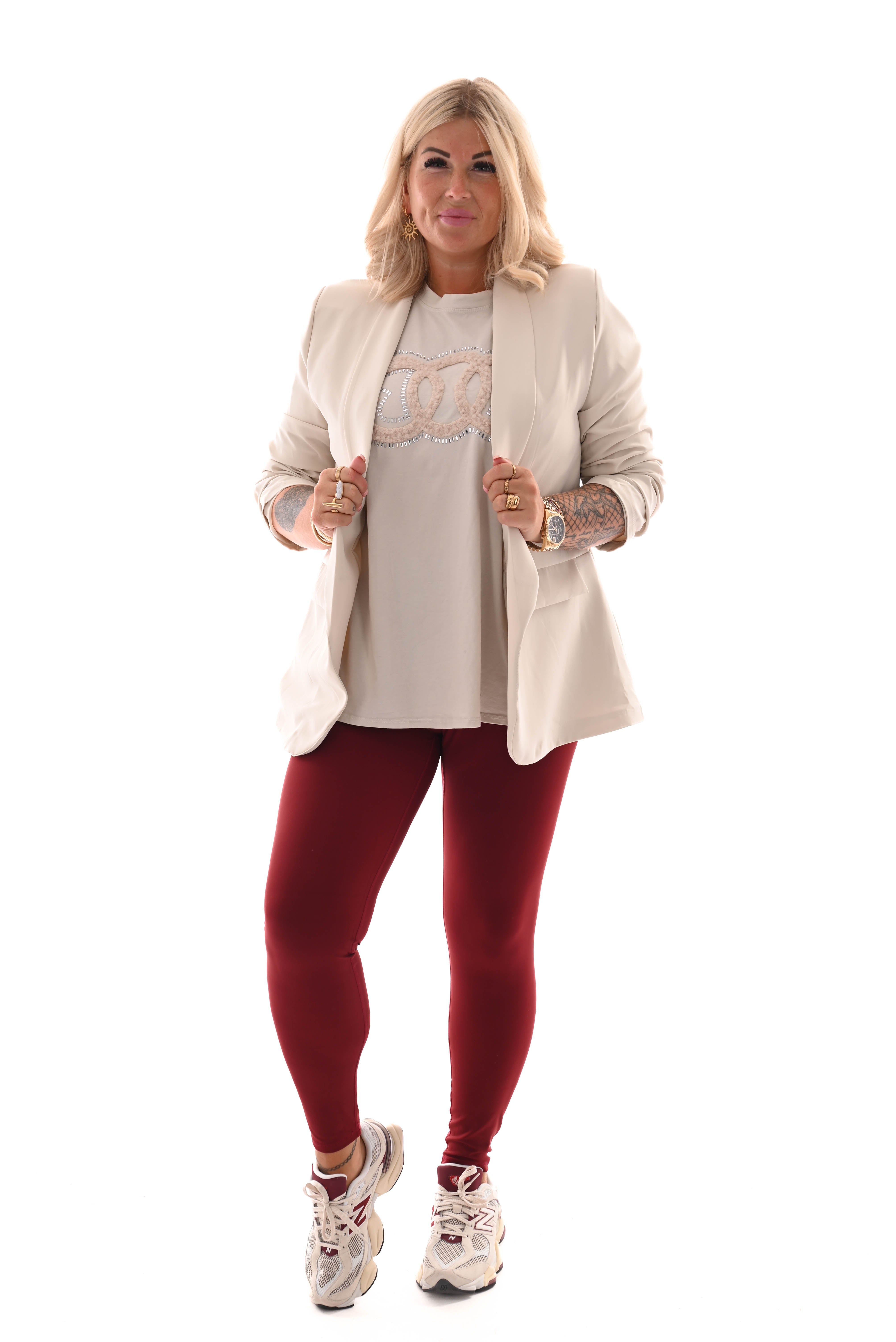 Shirt teddy en strass beige