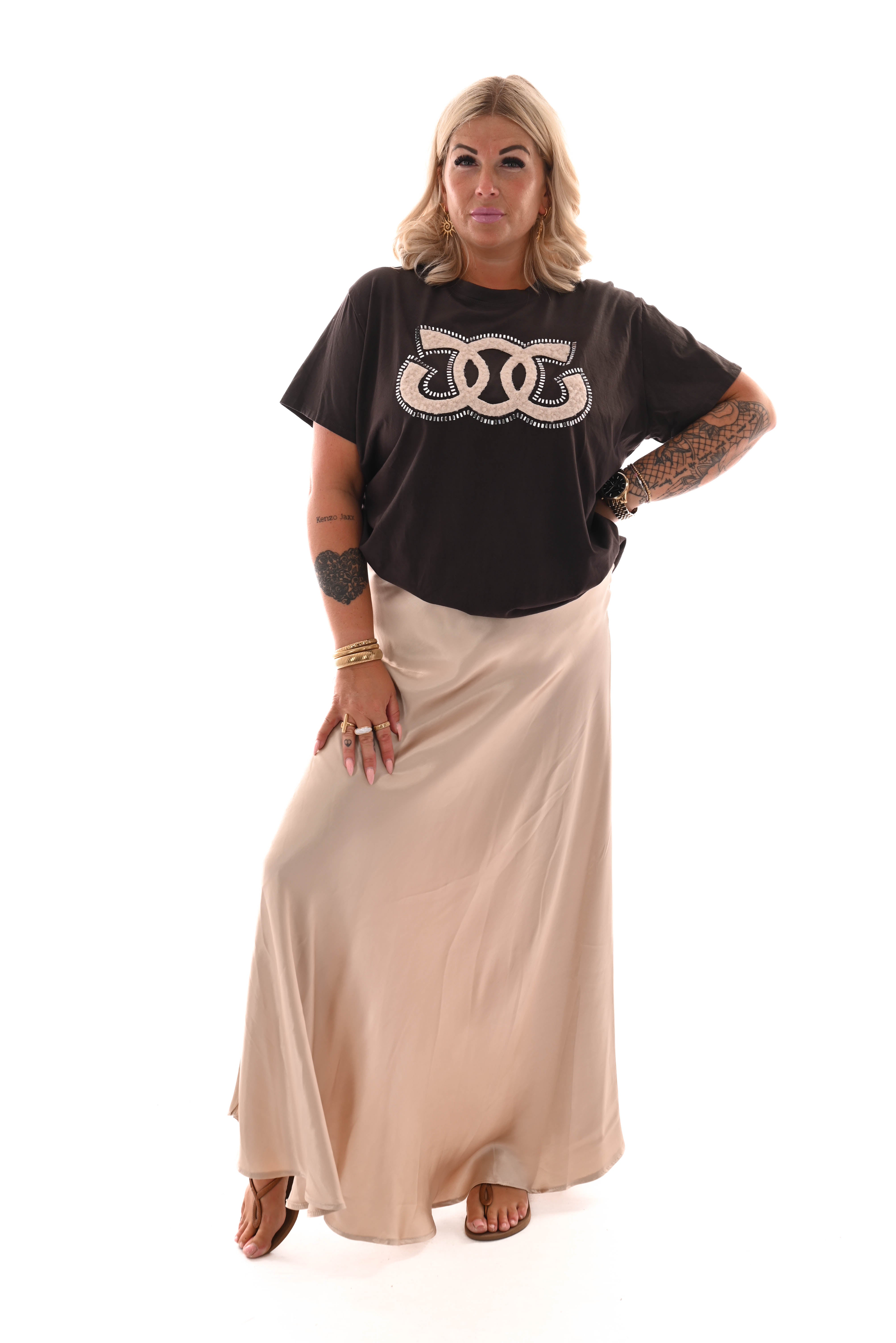 Lange silky rok beige
