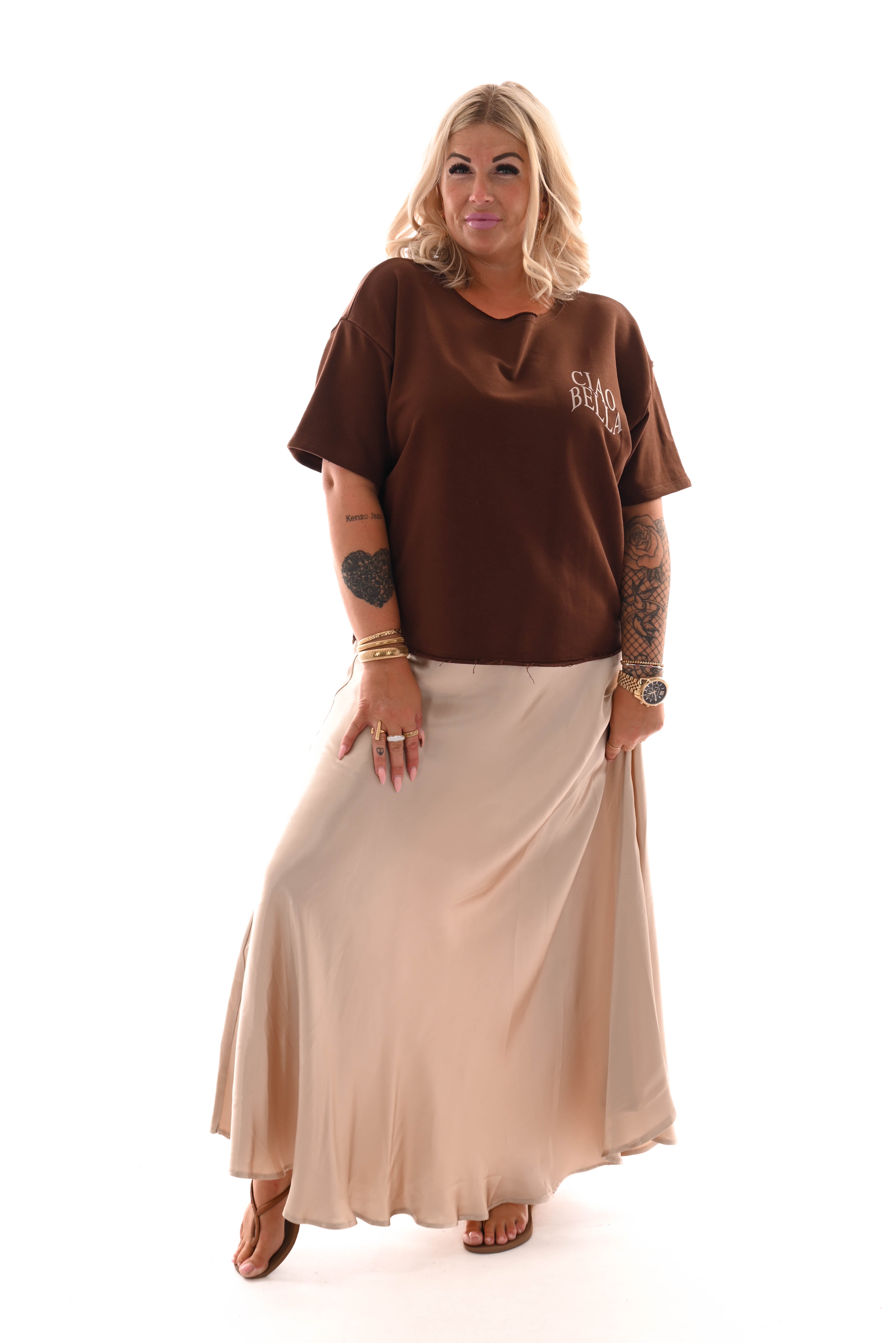 Lange silky rok beige