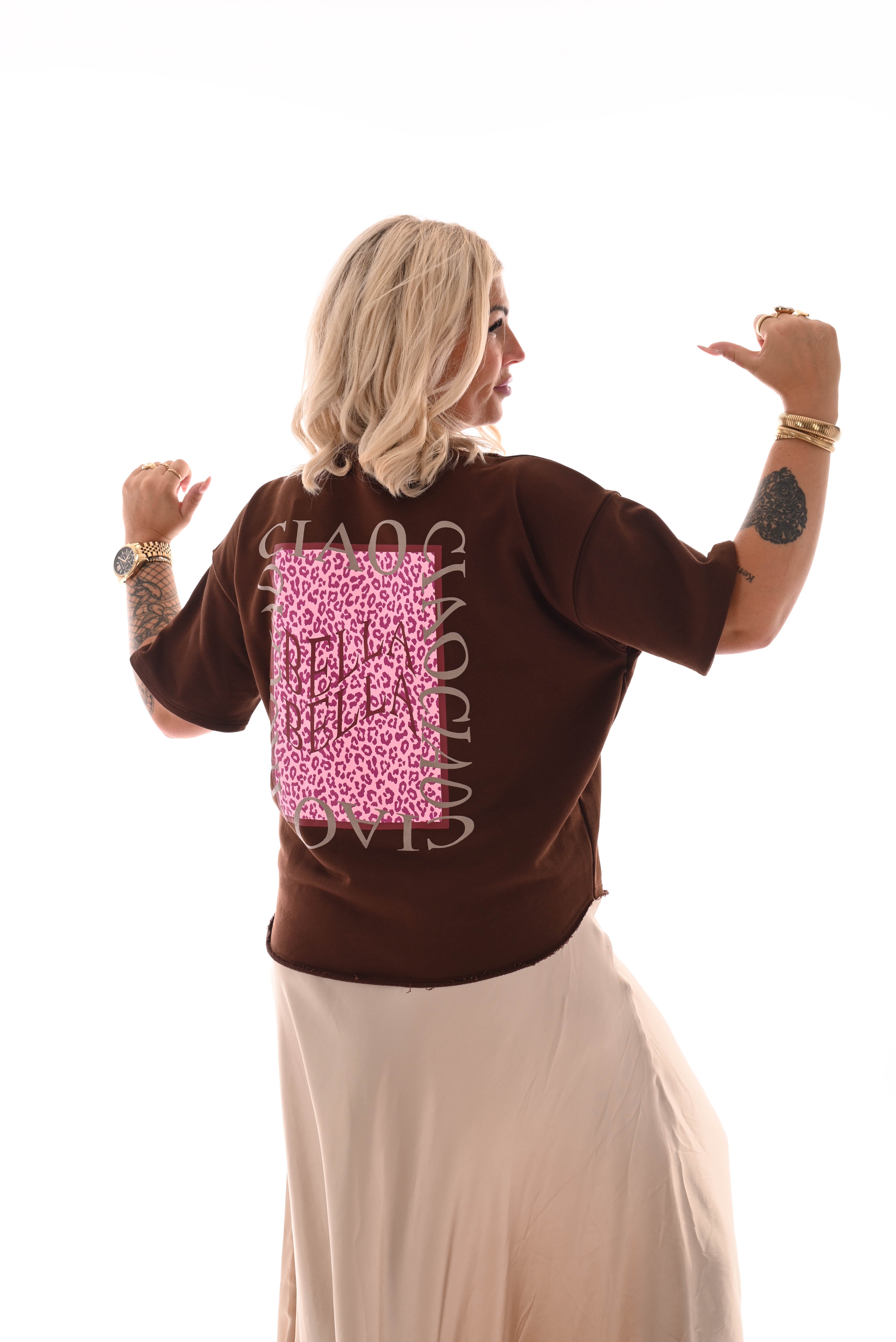 Sweater korte mouwen ciao bella bruin