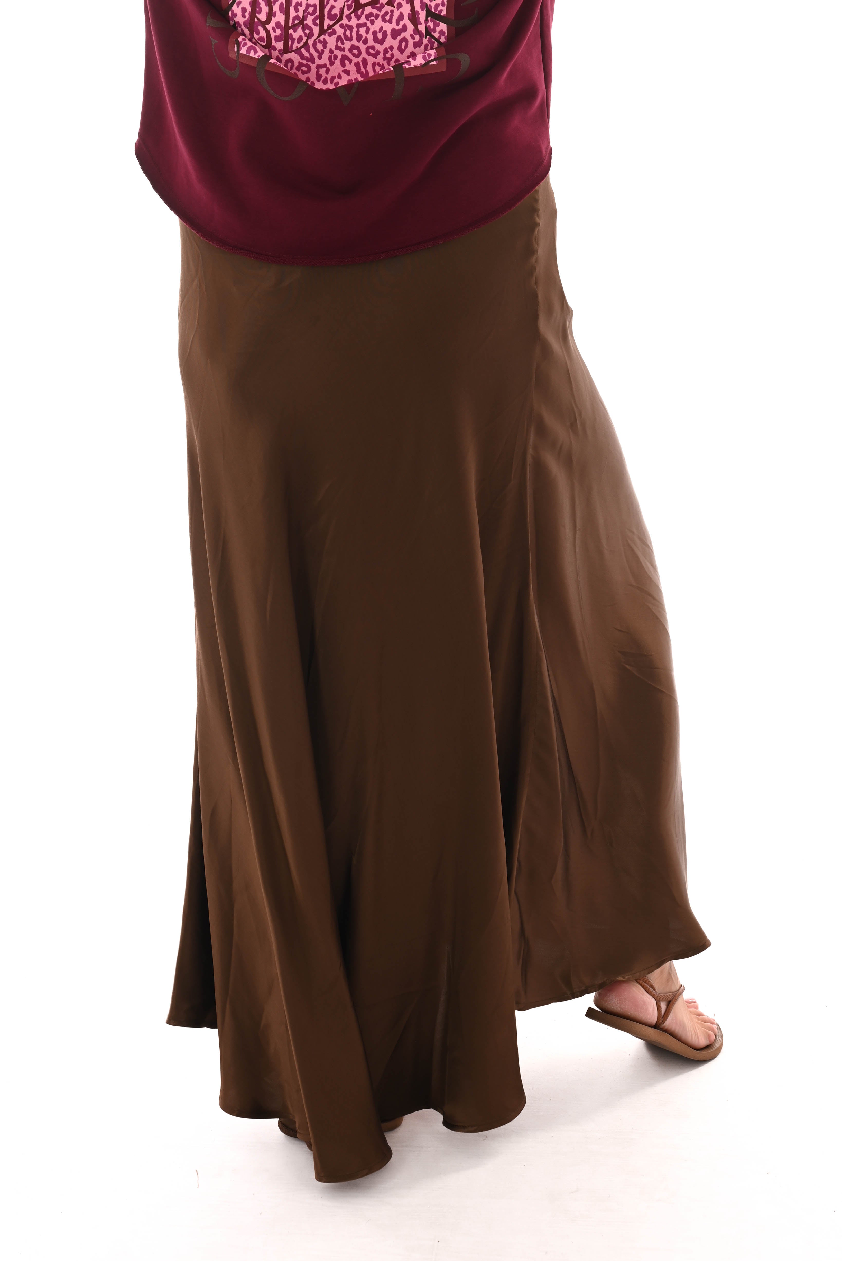 Lange silky rok donkerbruin