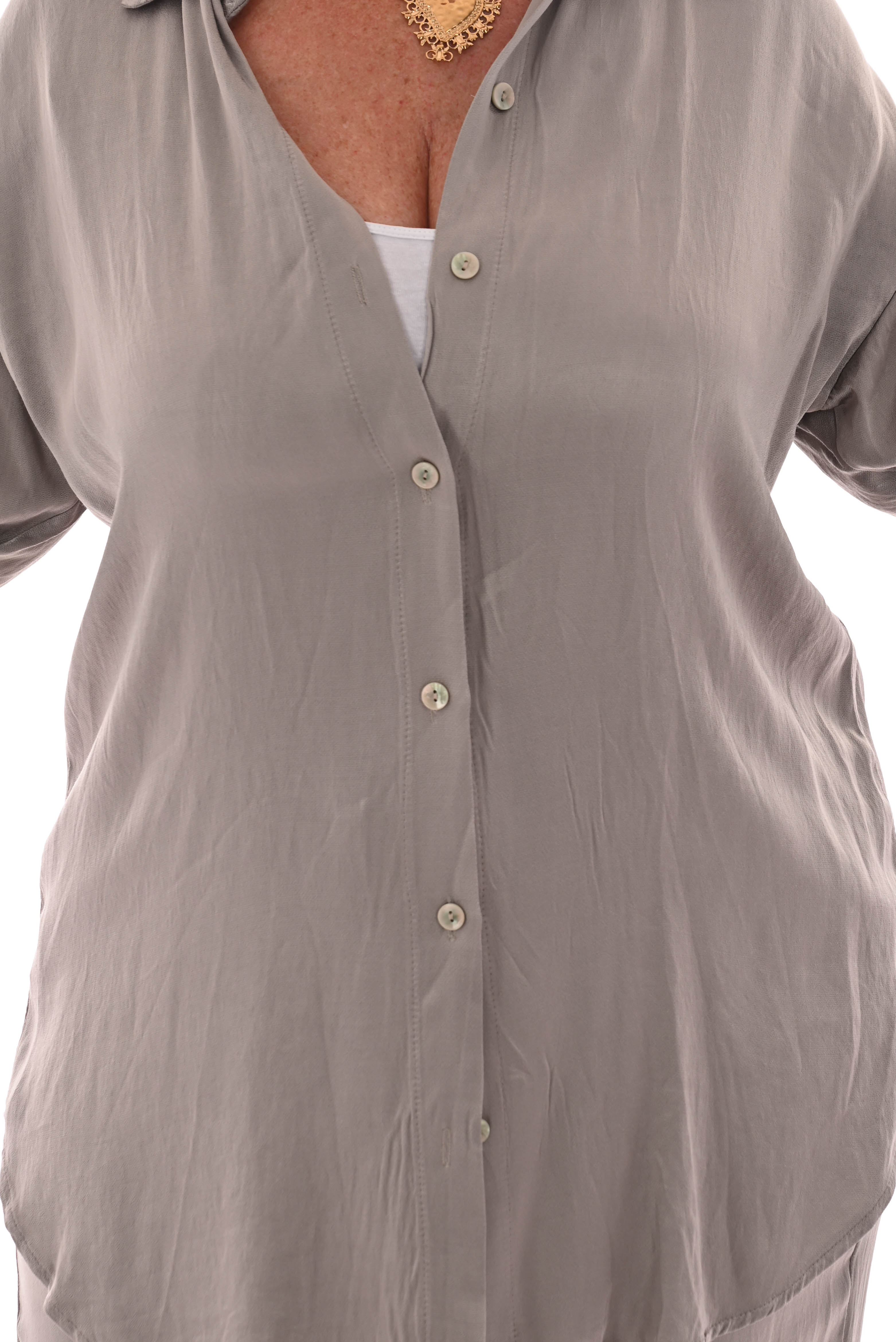 Tweedelig pak silky uni lichtgrijs