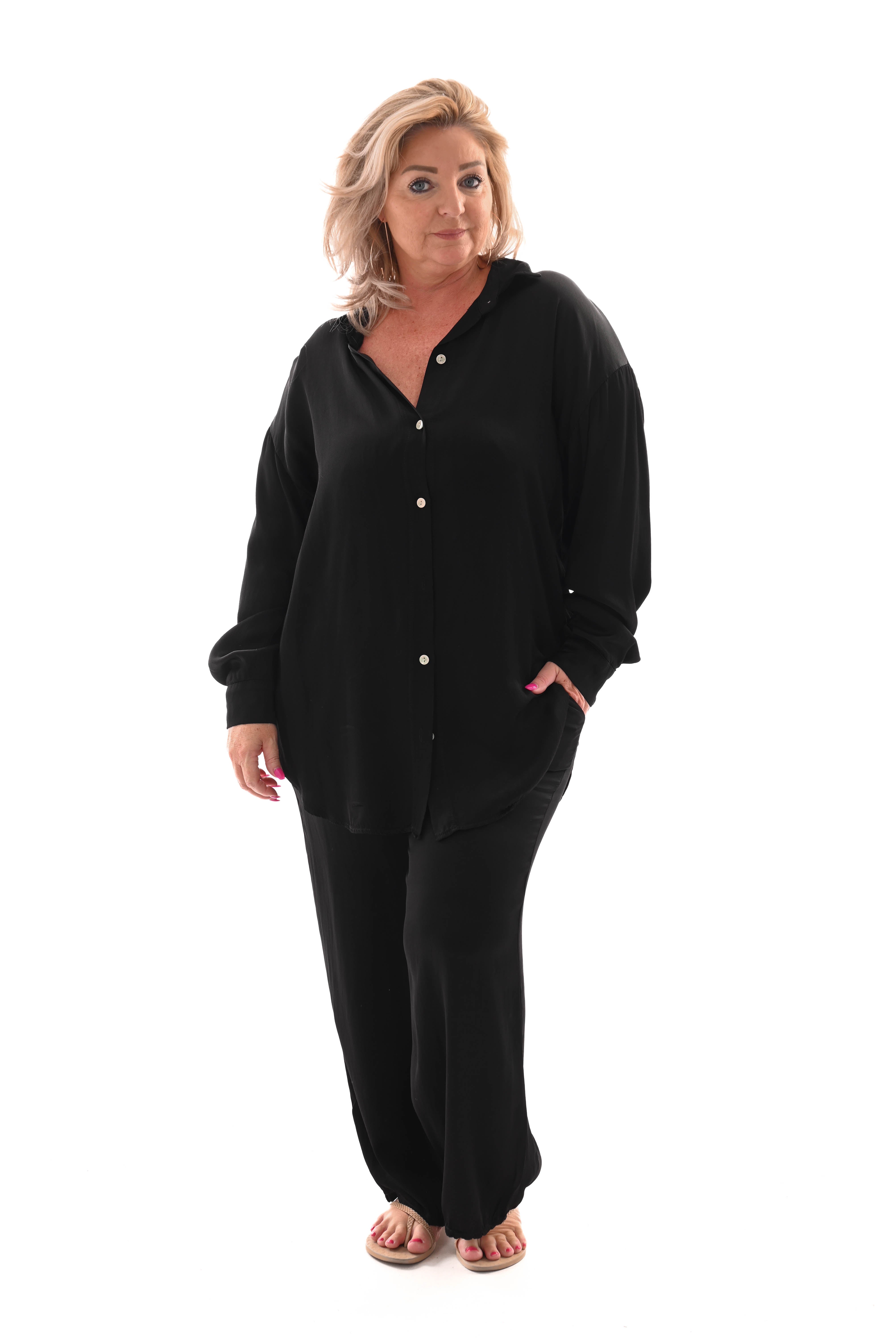 Tweedelig pak silky uni zwart