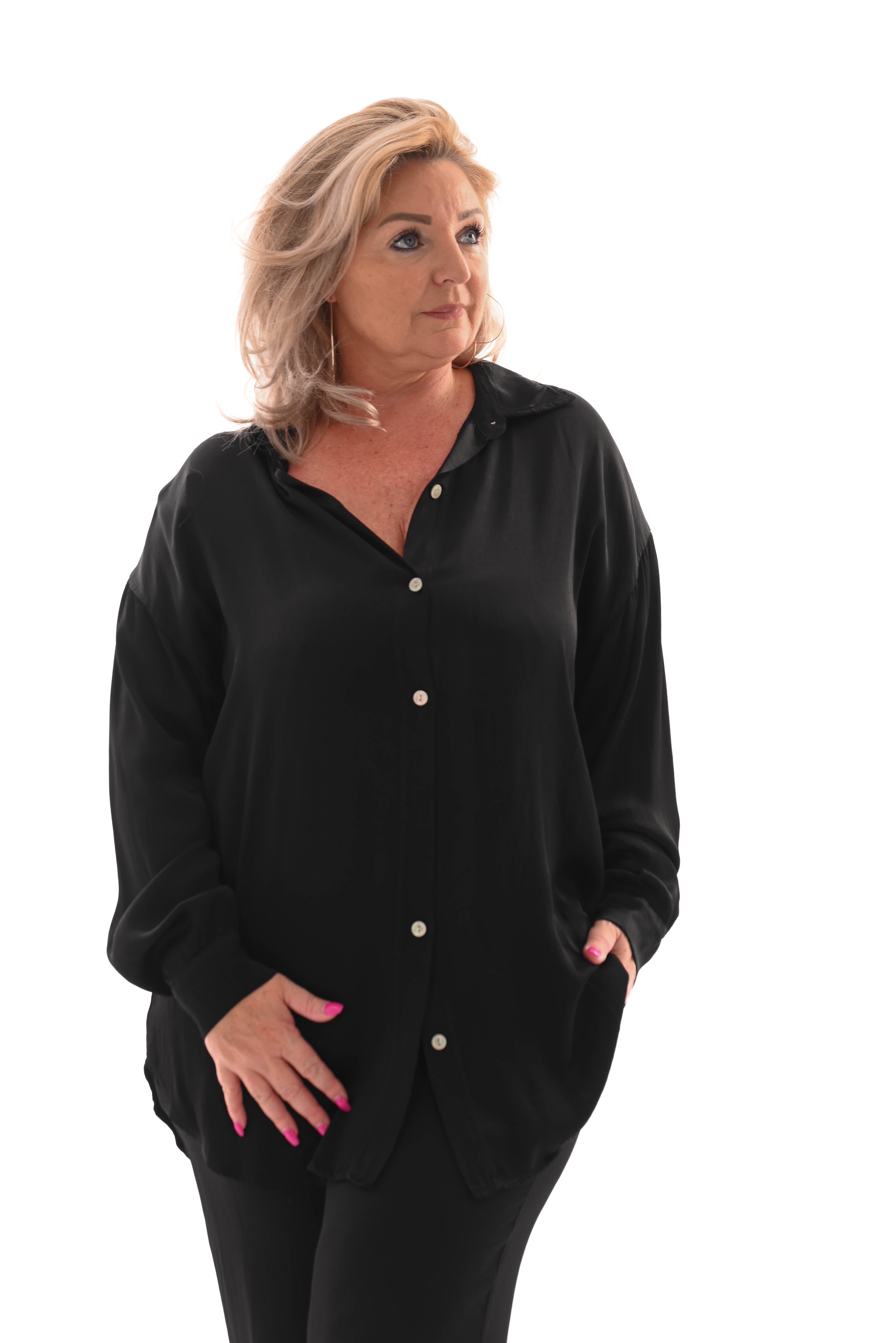 Tweedelig pak silky uni zwart