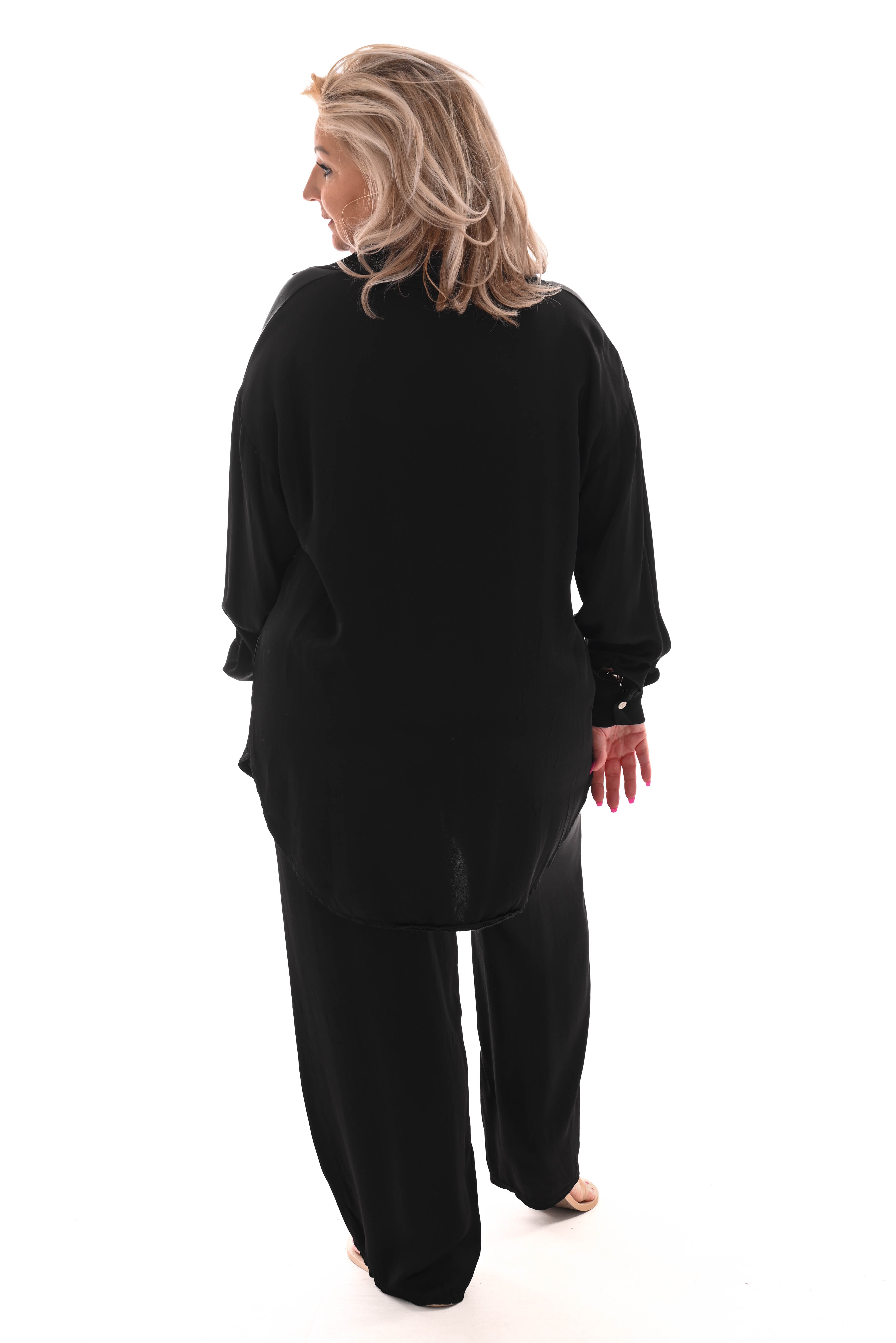 Tweedelig pak silky uni zwart