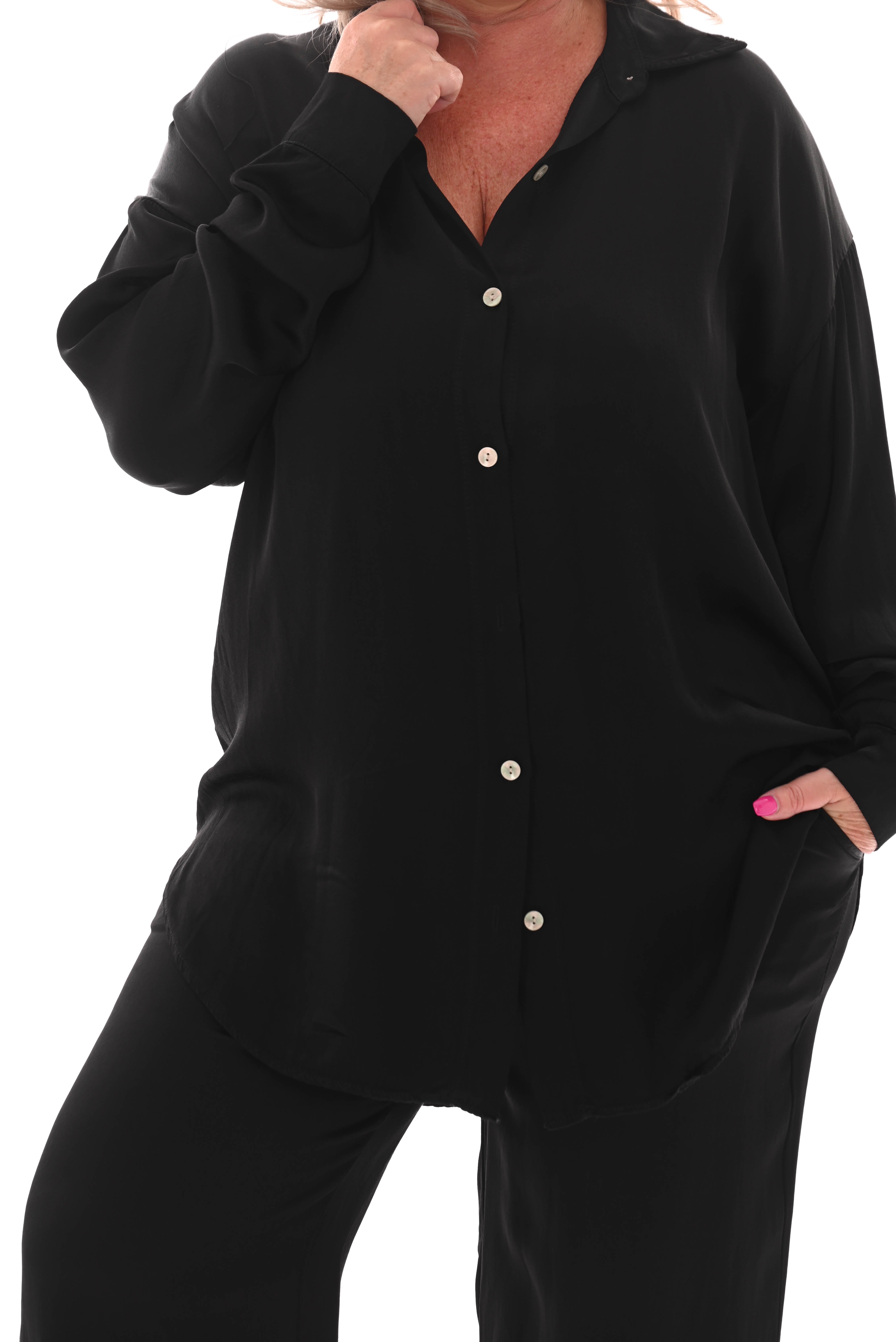 Tweedelig pak silky uni zwart