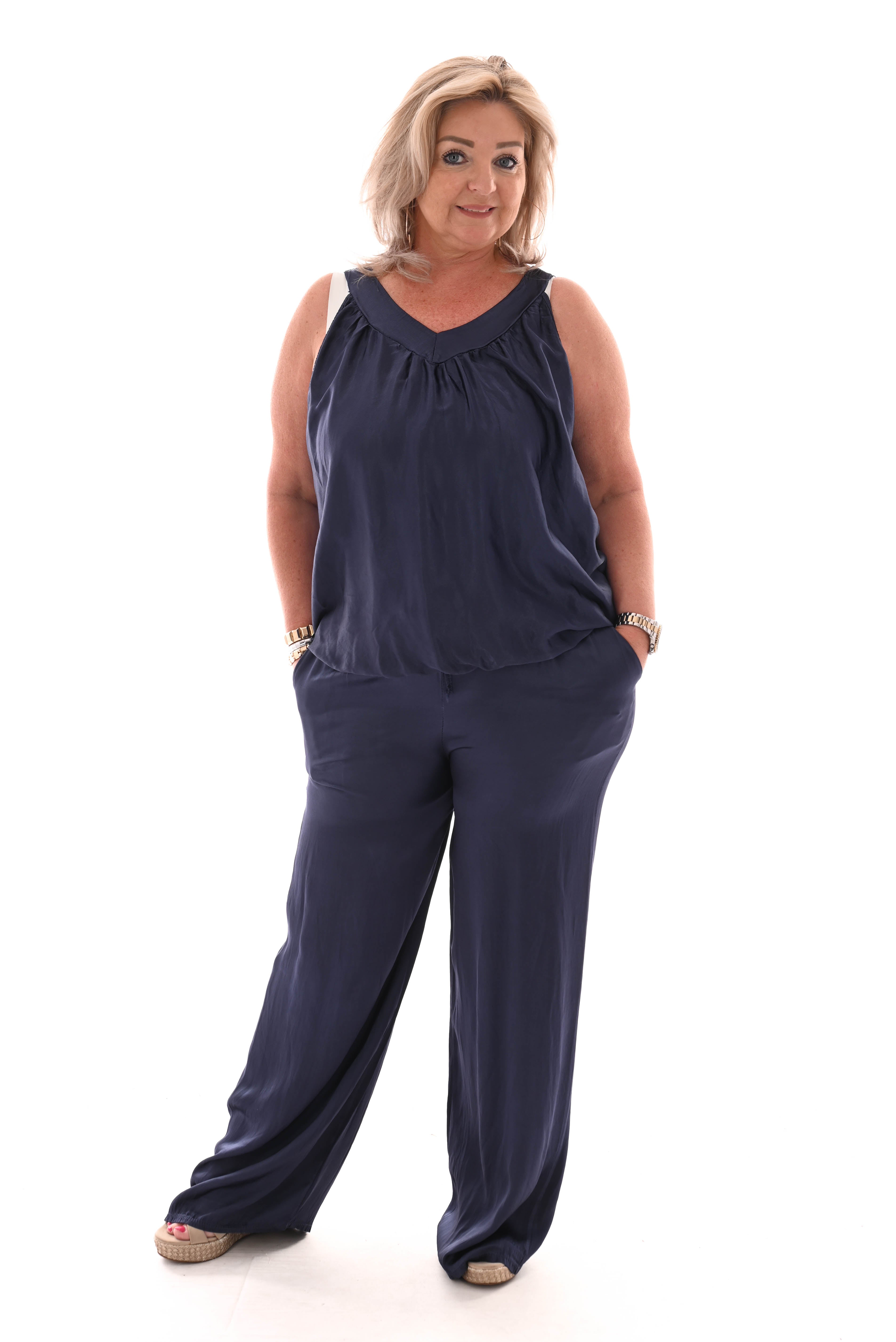 Silky set met ballon top marineblauw