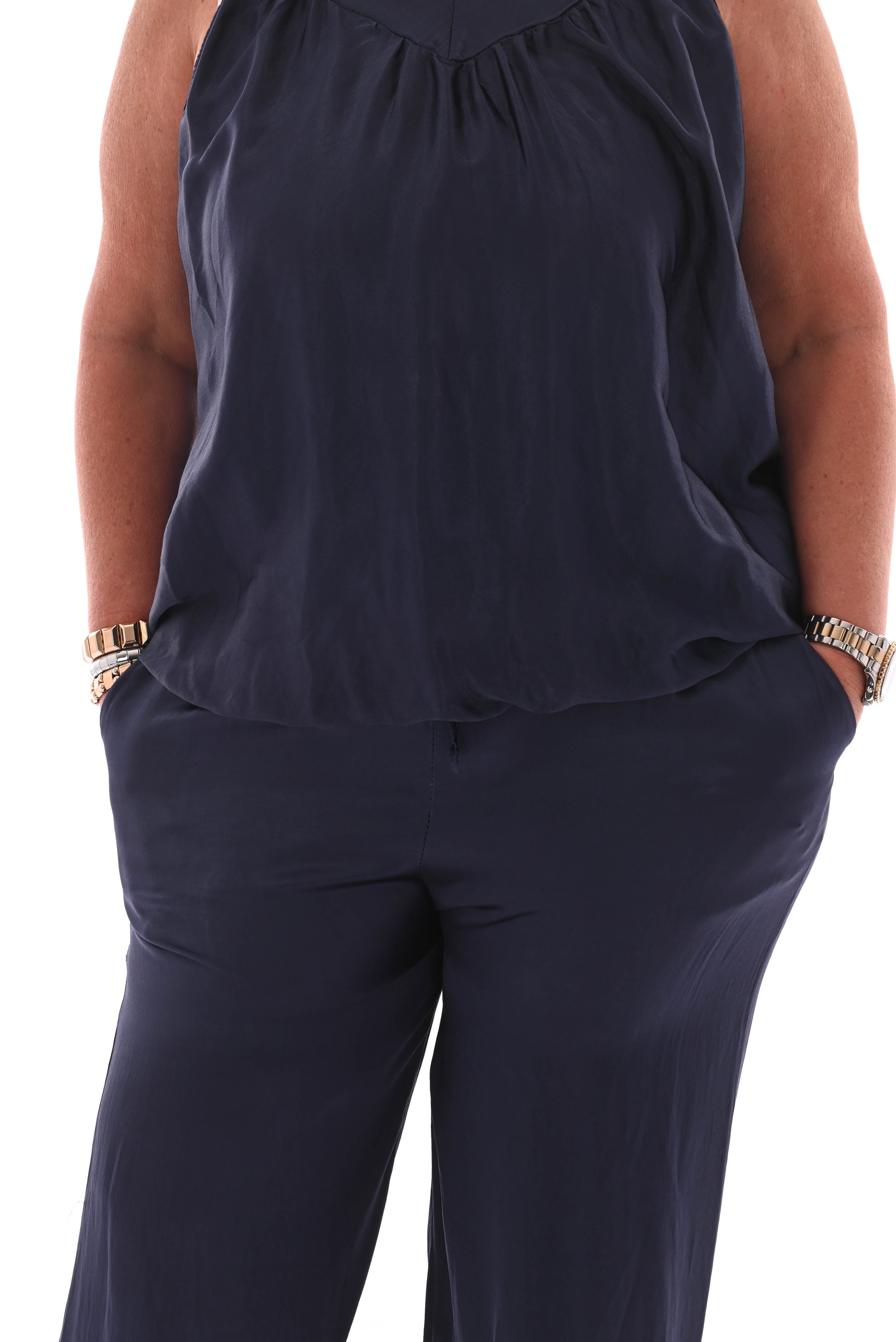 Silky set met ballon top marineblauw