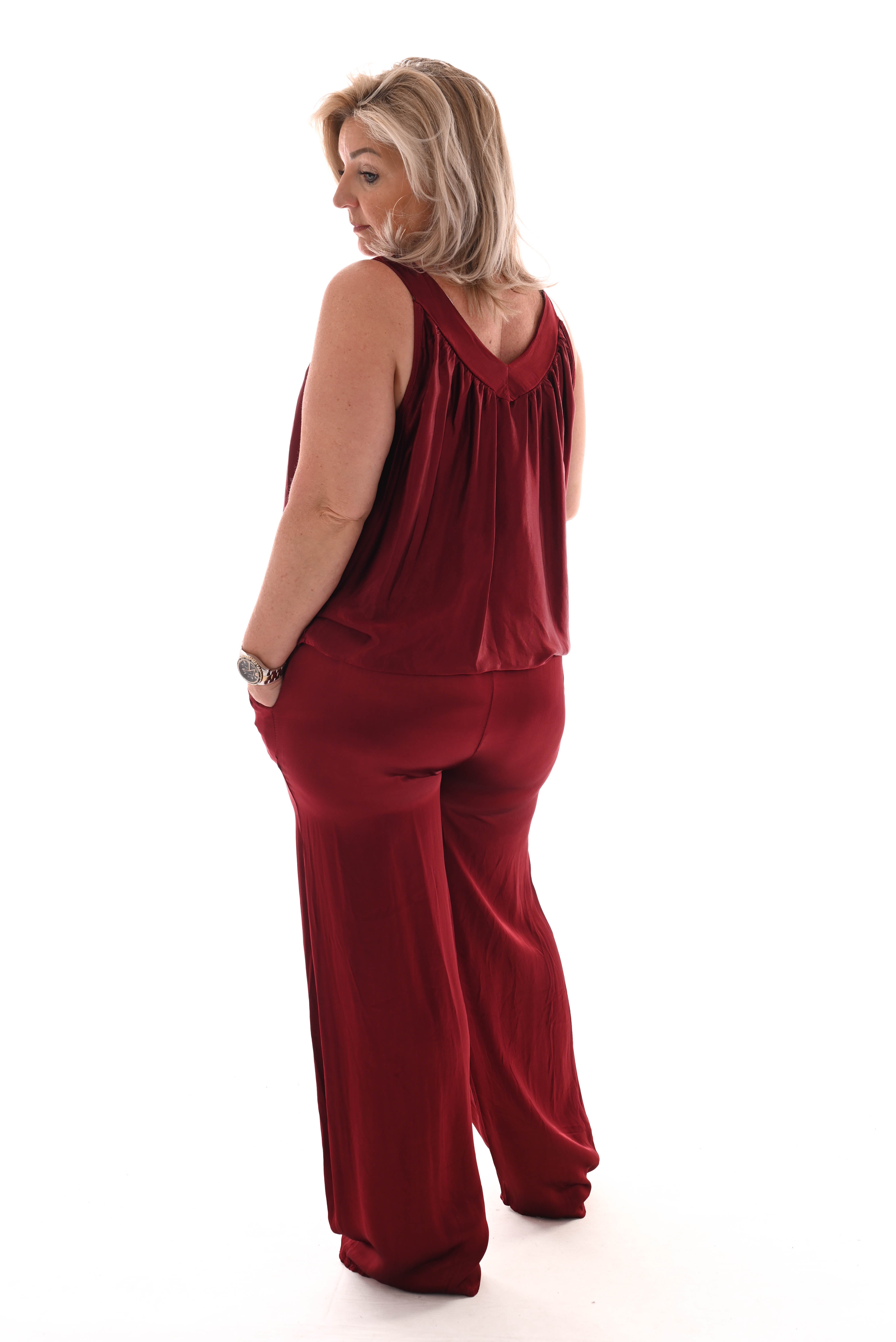 Silky set met ballon top bordeaux