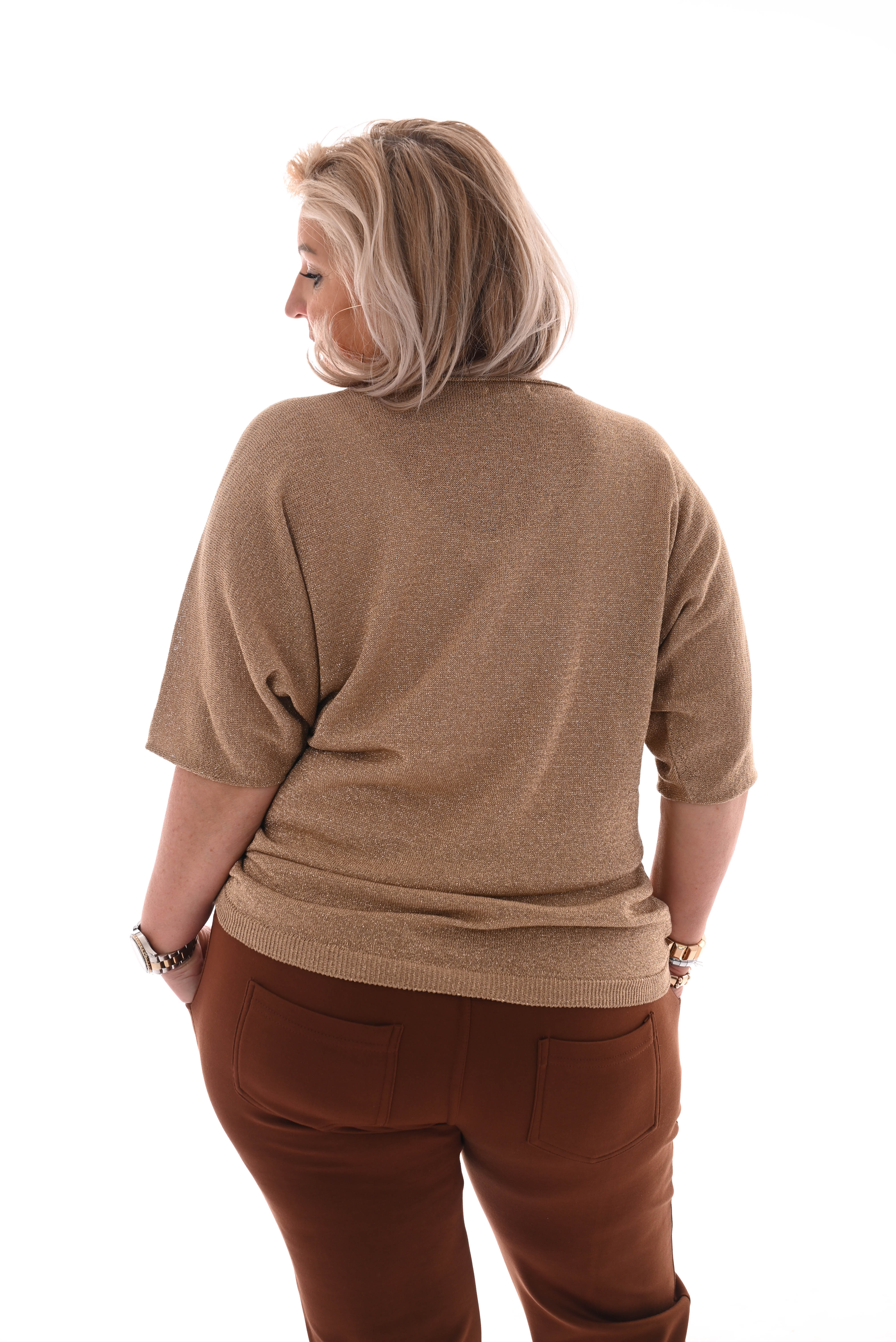 Top v-hals lurex korte mouwen goud