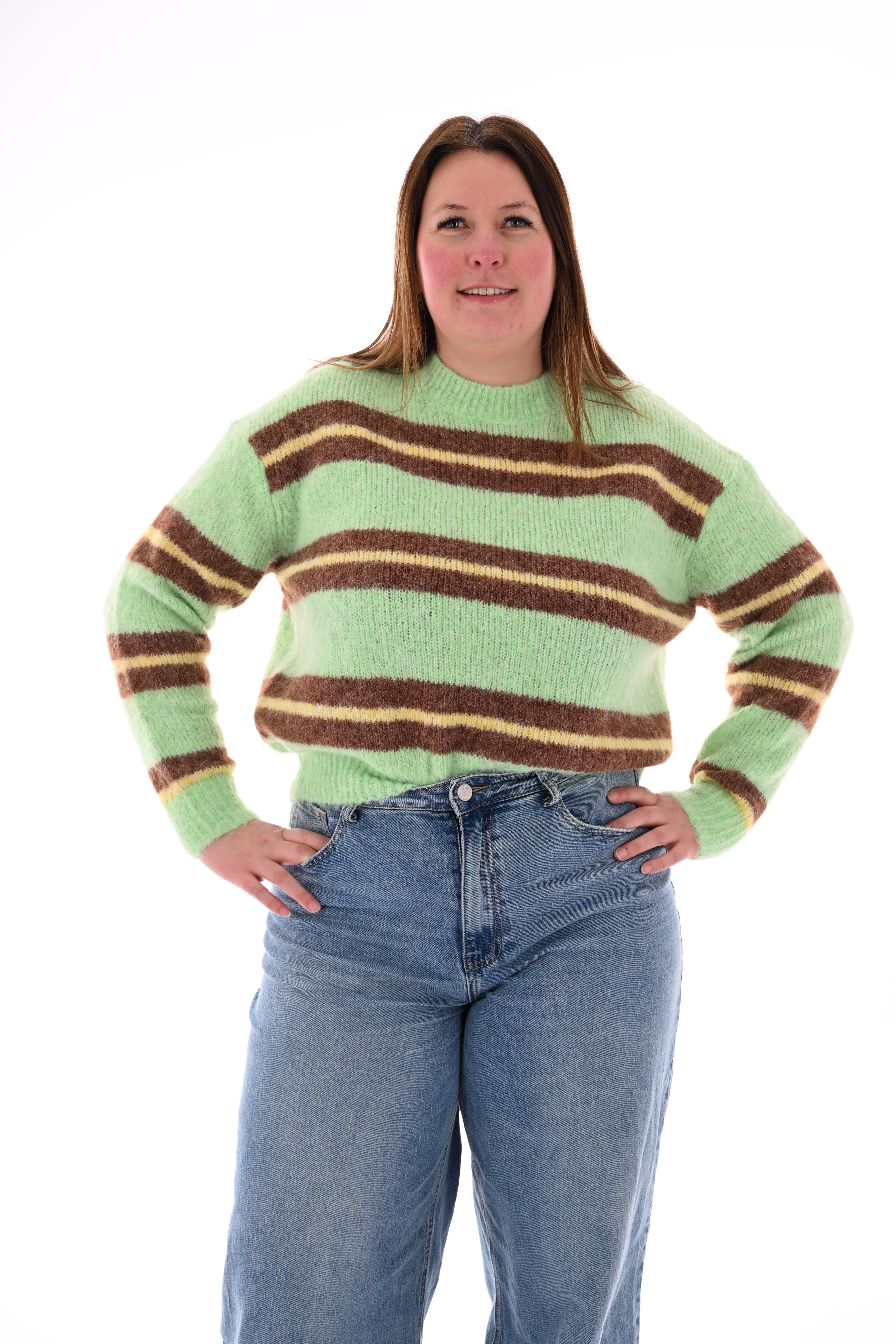 Fijn gebreide trui dubbele streep groen