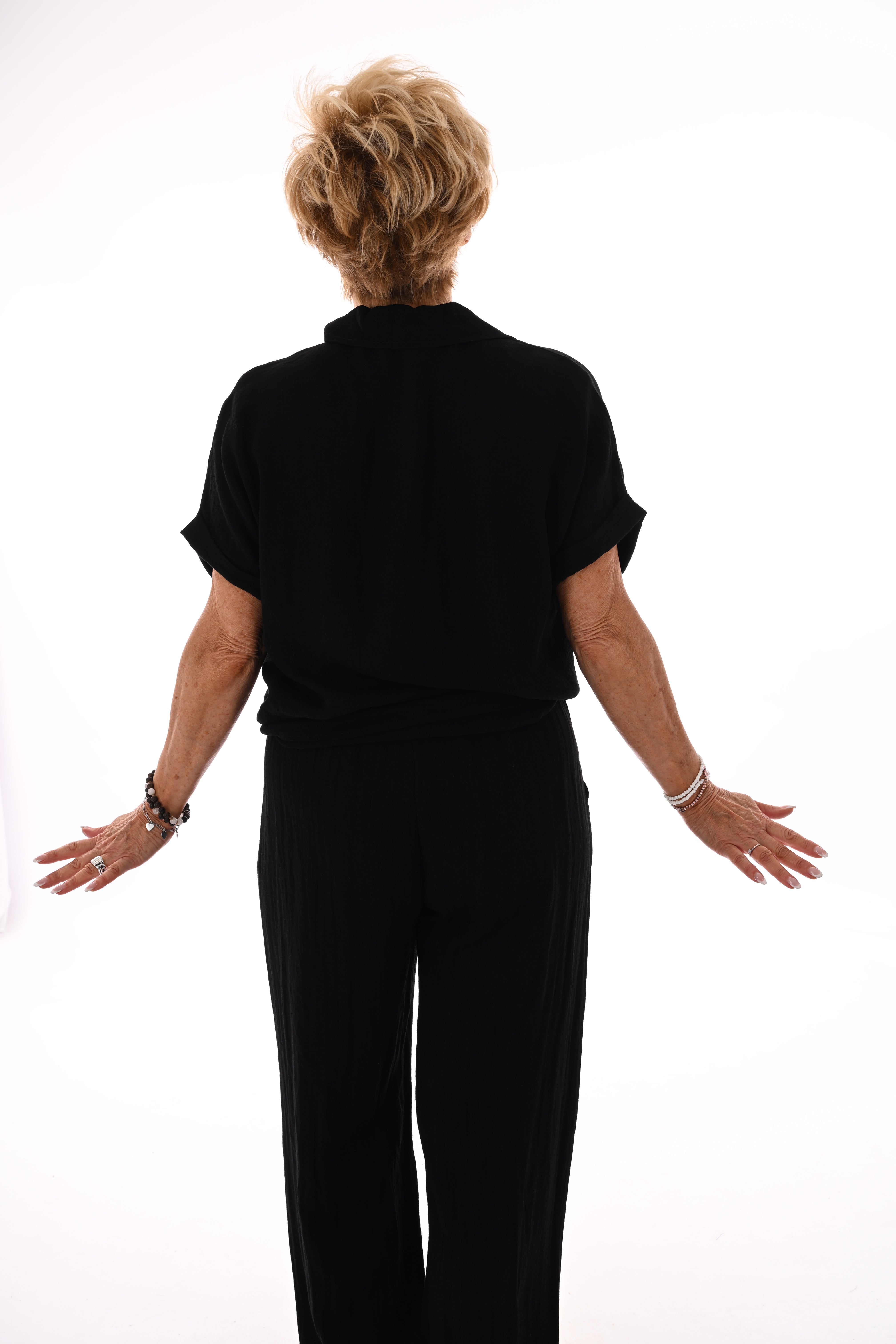 Tweedelig set blouse met knoop uni zwart