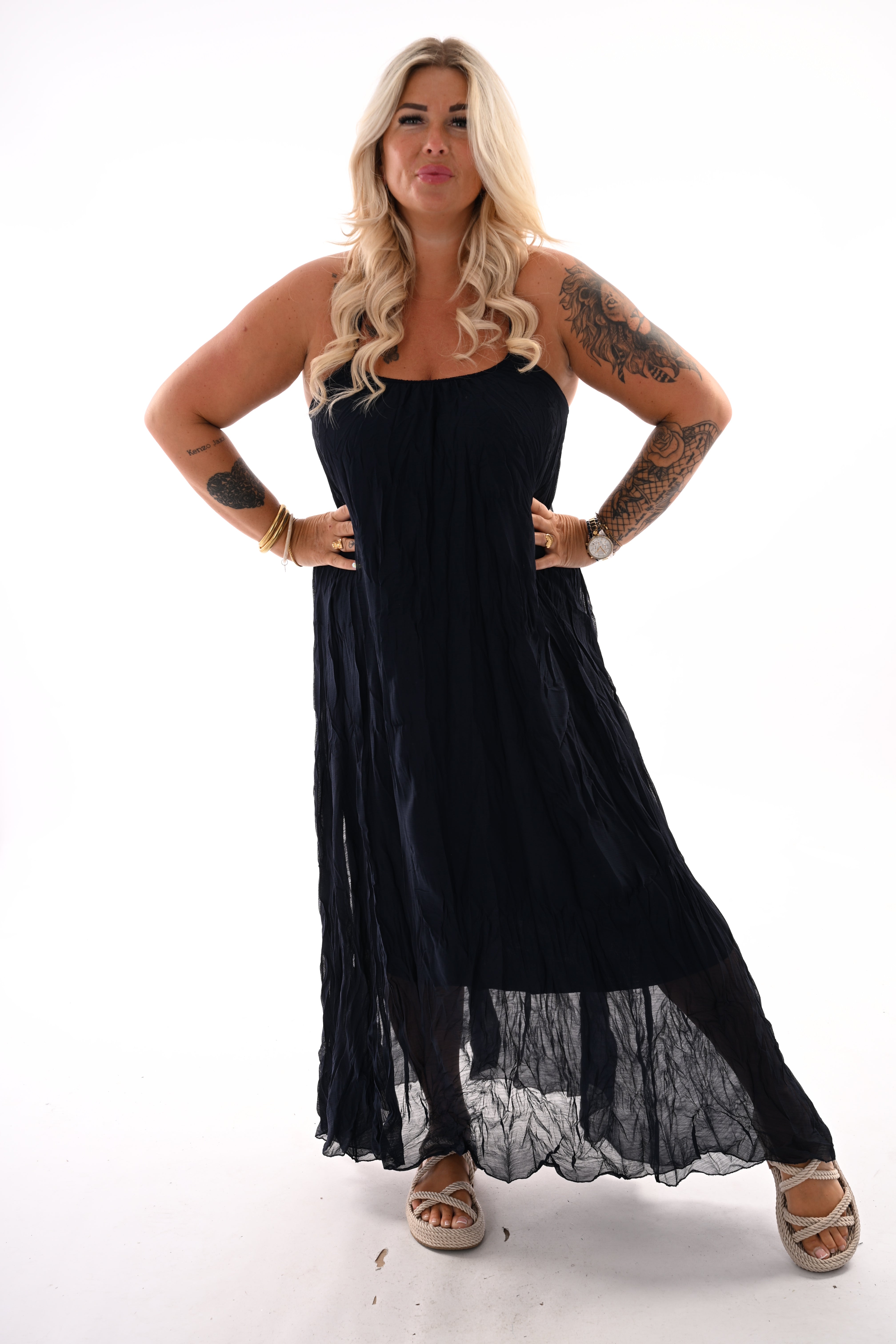 Maxi jurk gekruiste bandjes marineblauw